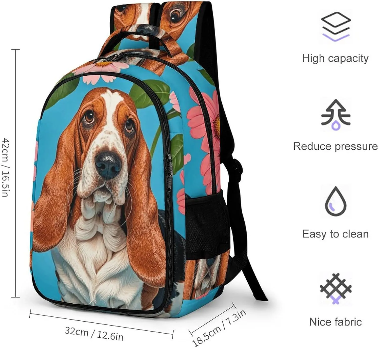 Laptop Backpack for Men Women Daypack Sweet Basset Hound Florals Computer Bag Travel Backpacks Laptop Bag