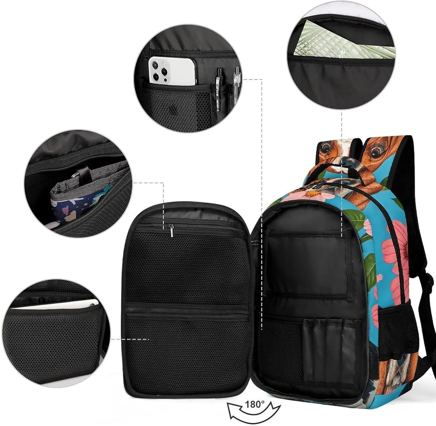 Laptop Backpack for Men Women Daypack Sweet Basset Hound Florals Computer Bag Travel Backpacks Laptop Bag