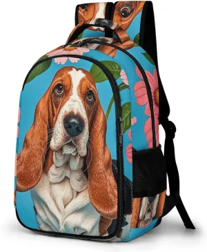 Laptop Backpack for Men Women Daypack Sweet Basset Hound Florals Computer Bag Travel Backpacks Laptop Bag