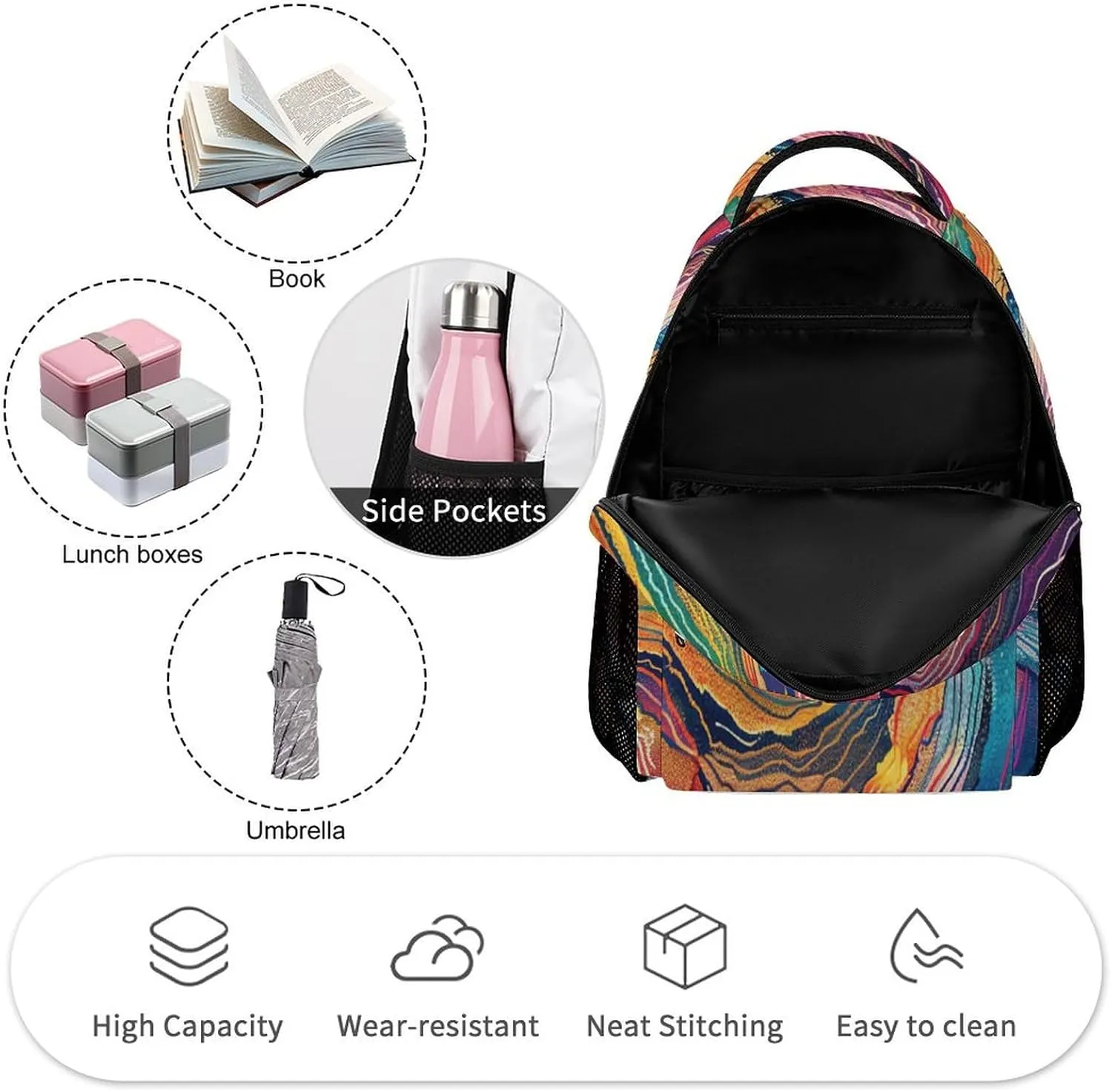 Laptop Backpack for Travel Daypack Computer Bag Work Colored Line Drawing Back Pack Nurse Bag for Hiking