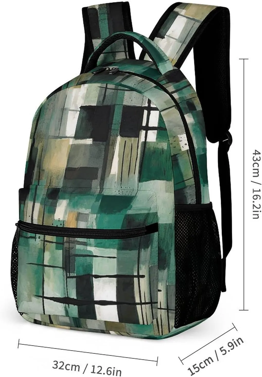 Laptop Backpack for Travel Daypack Computer Bag Work Green Square Pattern Back Pack Nurse Bag for Hiking