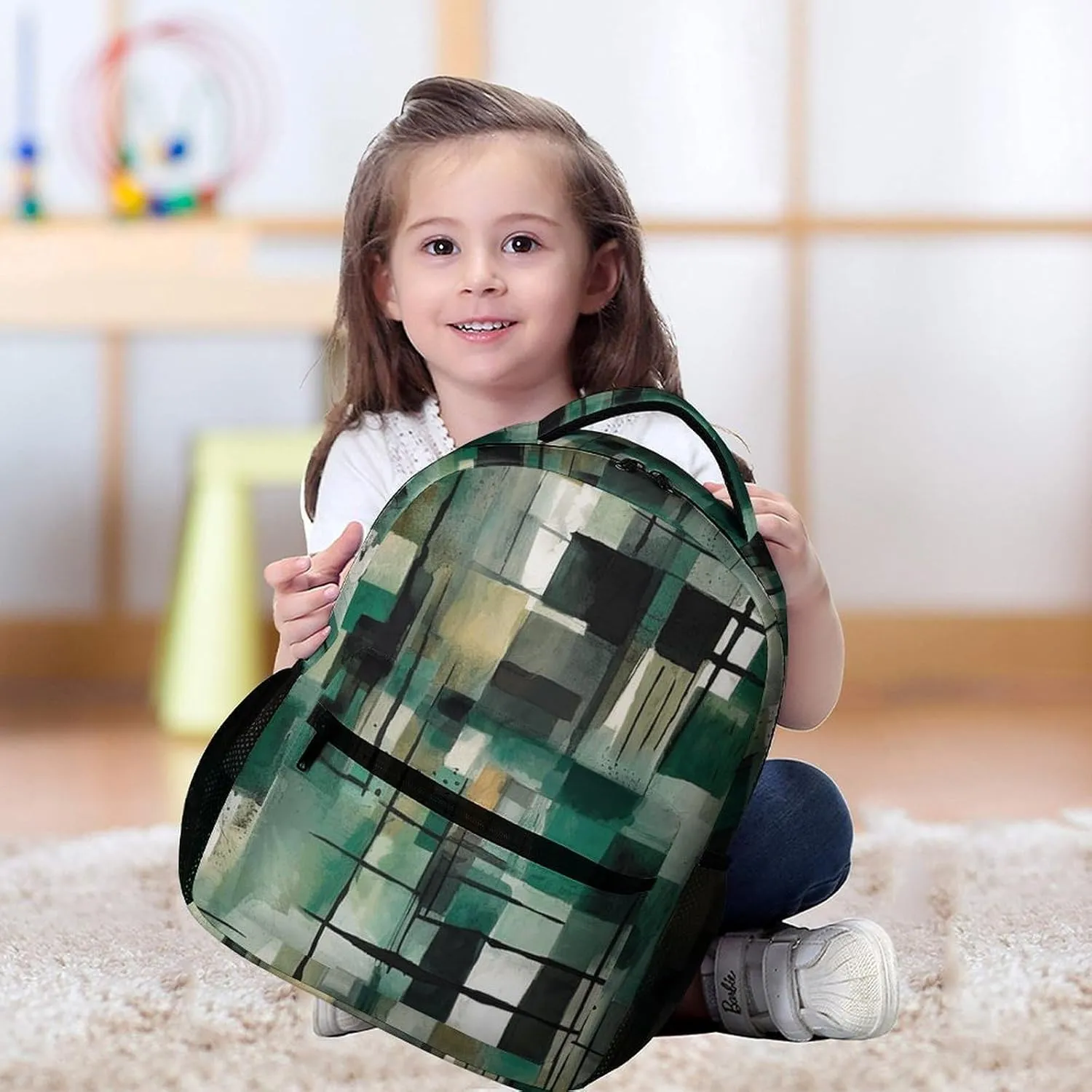 Laptop Backpack for Travel Daypack Computer Bag Work Green Square Pattern Back Pack Nurse Bag for Hiking