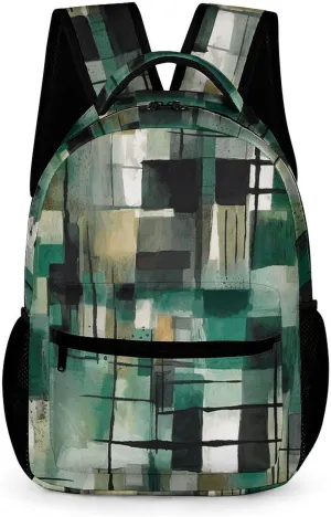 Laptop Backpack for Travel Daypack Computer Bag Work Green Square Pattern Back Pack Nurse Bag for Hiking