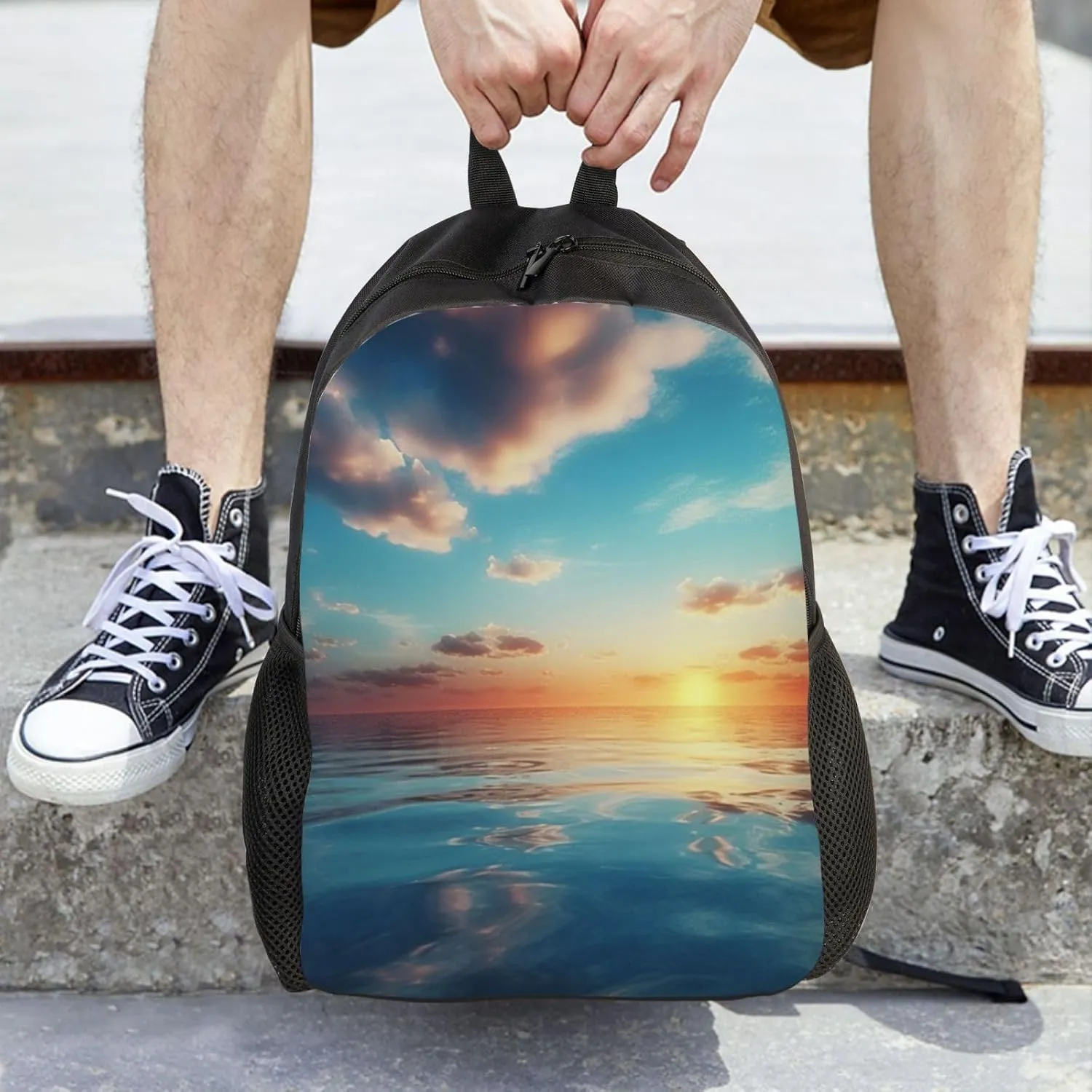 Laptop Backpack for Women Men Carry-on Backpack Calm Ocean at The Sunset Daypack Lightweight Travel Shoulder Bags