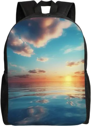 Laptop Backpack for Women Men Carry-on Backpack Calm Ocean at The Sunset Daypack Lightweight Travel Shoulder Bags
