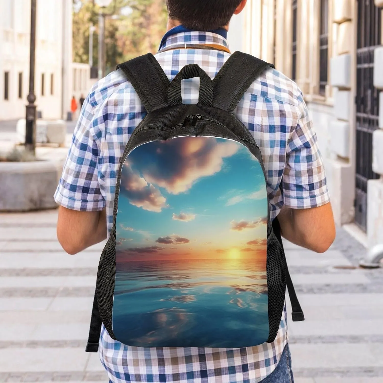 Laptop Backpack for Women Men Carry-on Backpack Calm Ocean at The Sunset Daypack Lightweight Travel Shoulder Bags