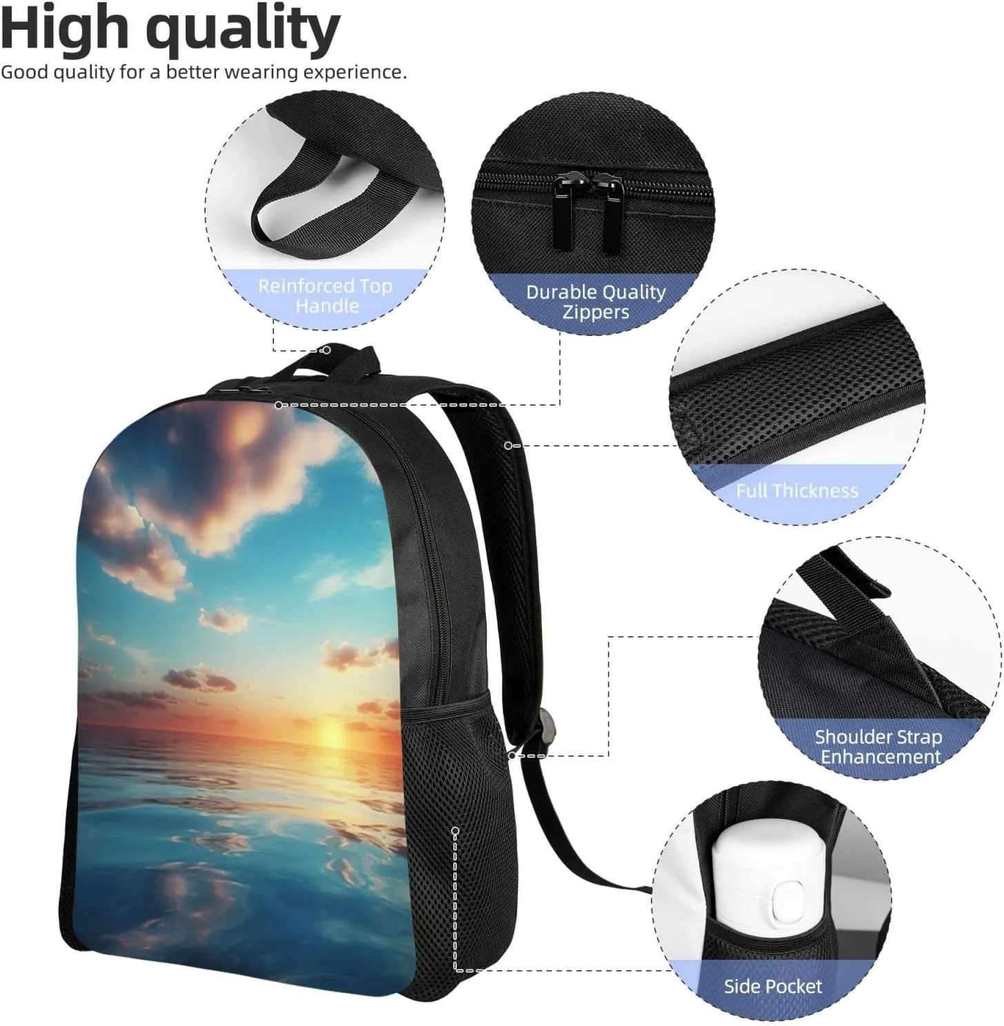 Laptop Backpack for Women Men Carry-on Backpack Calm Ocean at The Sunset Daypack Lightweight Travel Shoulder Bags