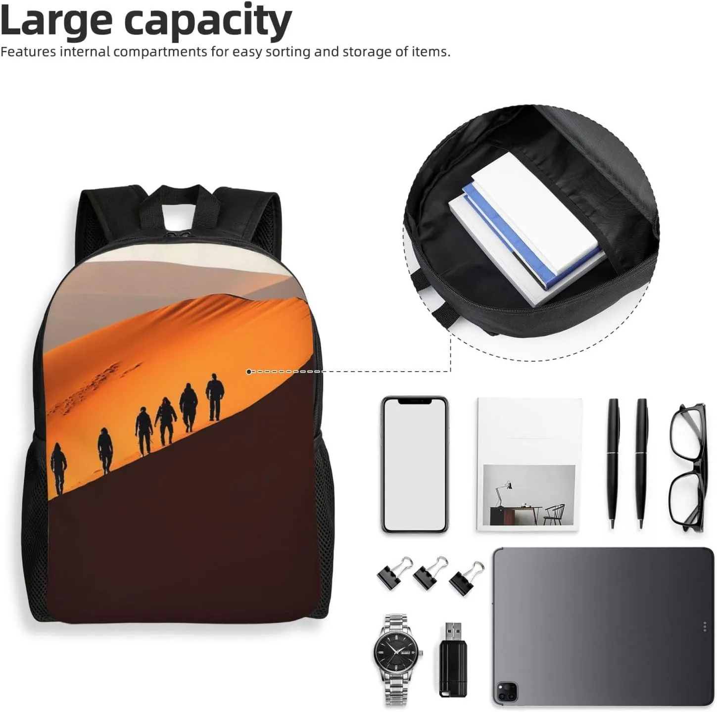 Laptop Backpack for Women Men Carry-on Backpack Climb the Dunes Daypack Lightweight Travel Shoulder Bags