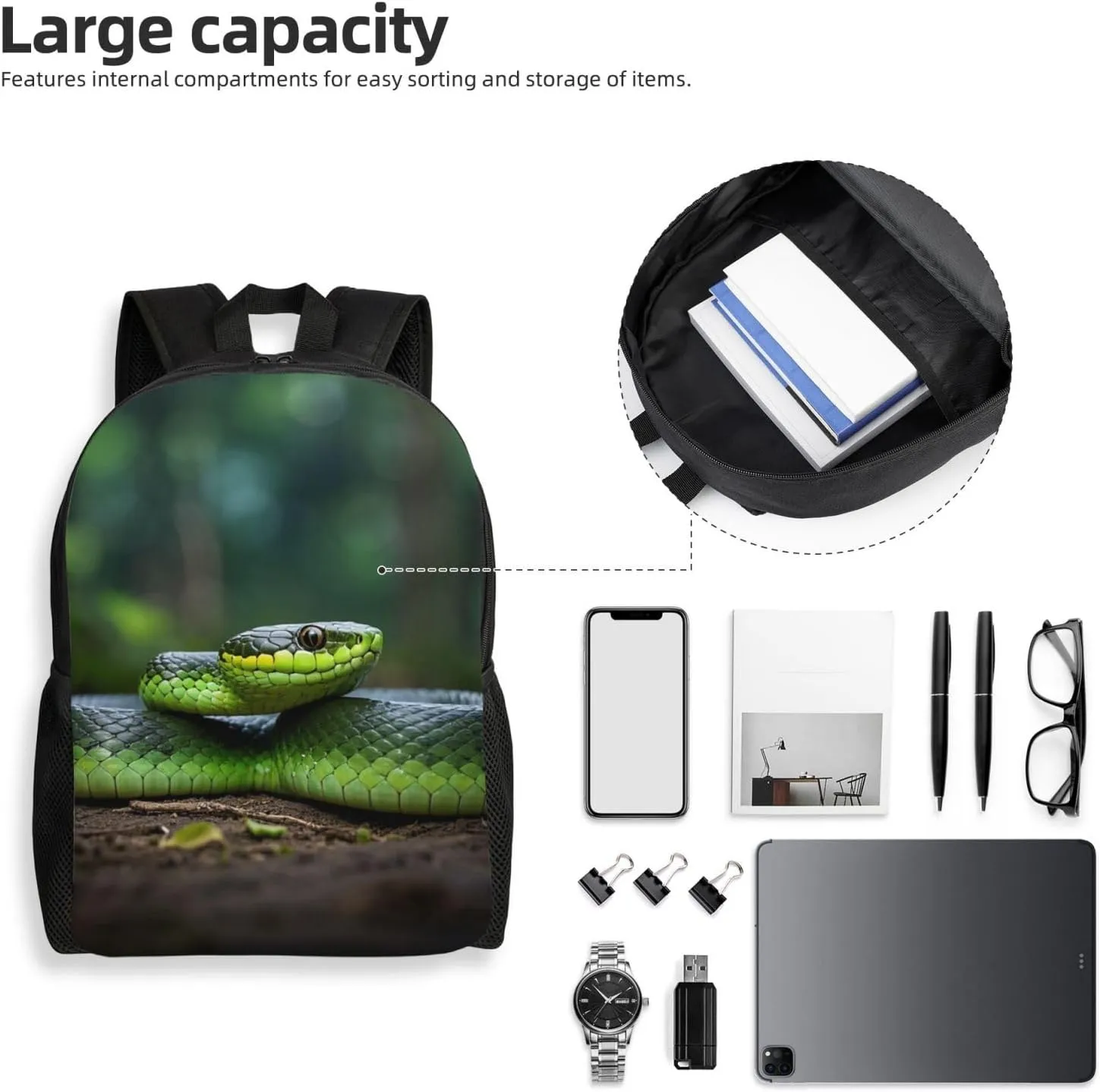 Laptop Backpack for Women Men Carry-on Backpack Cobra Snake Daypack Lightweight Travel Shoulder Bags