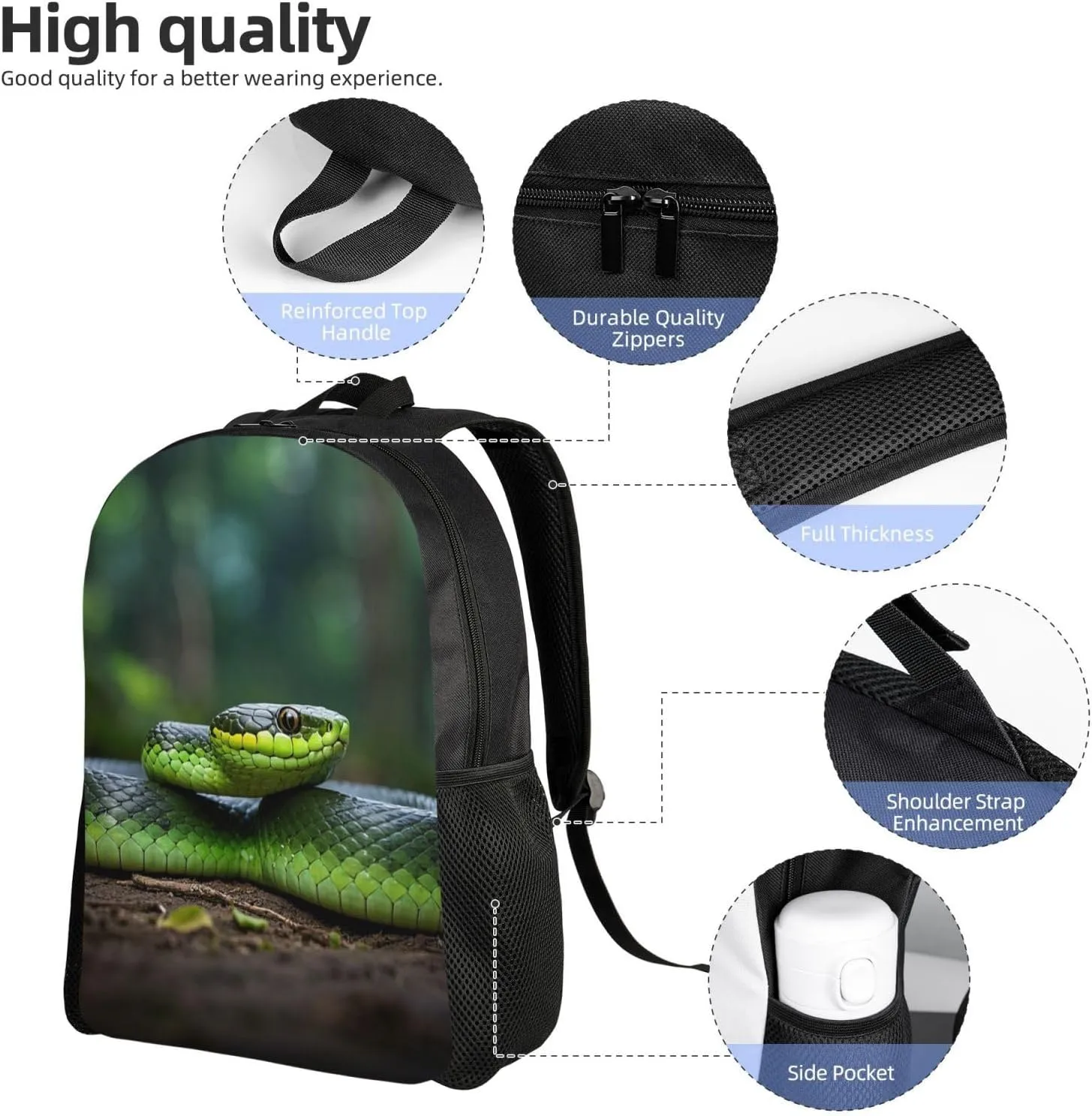 Laptop Backpack for Women Men Carry-on Backpack Cobra Snake Daypack Lightweight Travel Shoulder Bags