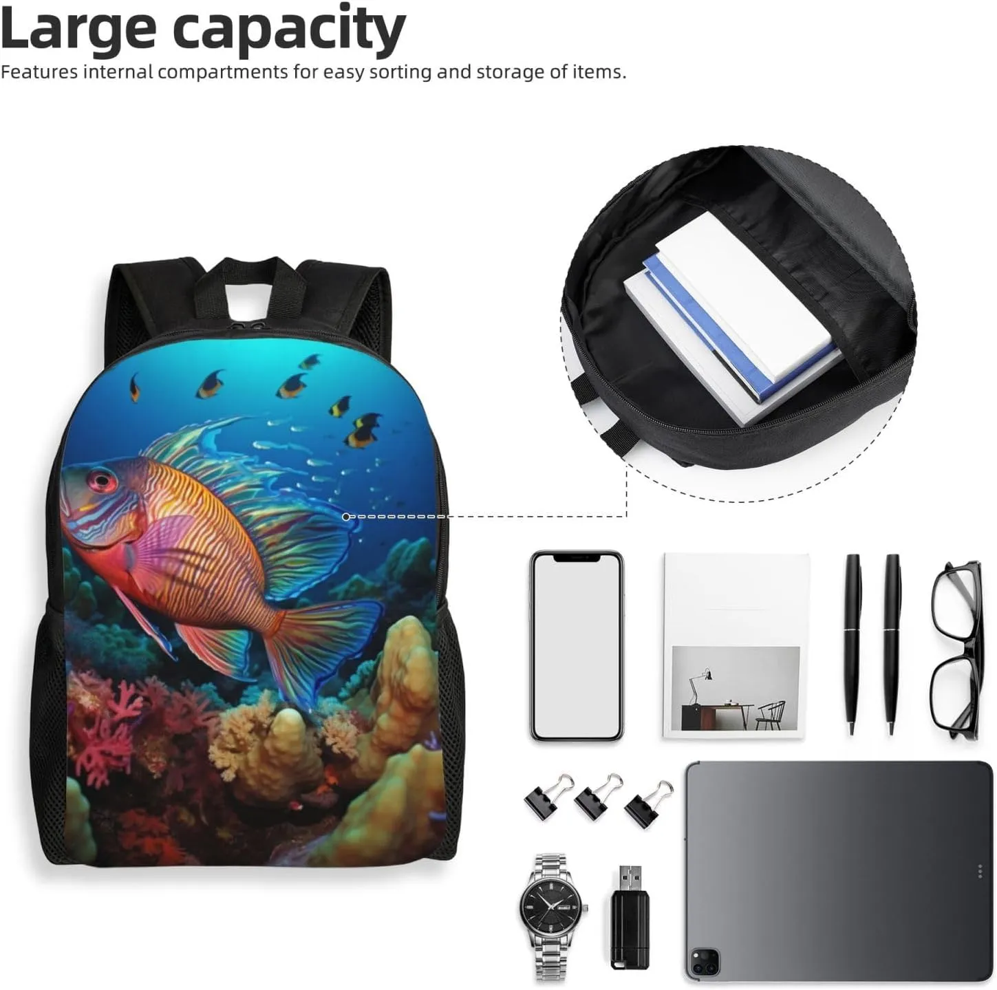 Laptop Backpack for Women Men Carry-on Backpack Colorful Fish Daypack Lightweight Travel Shoulder Bags