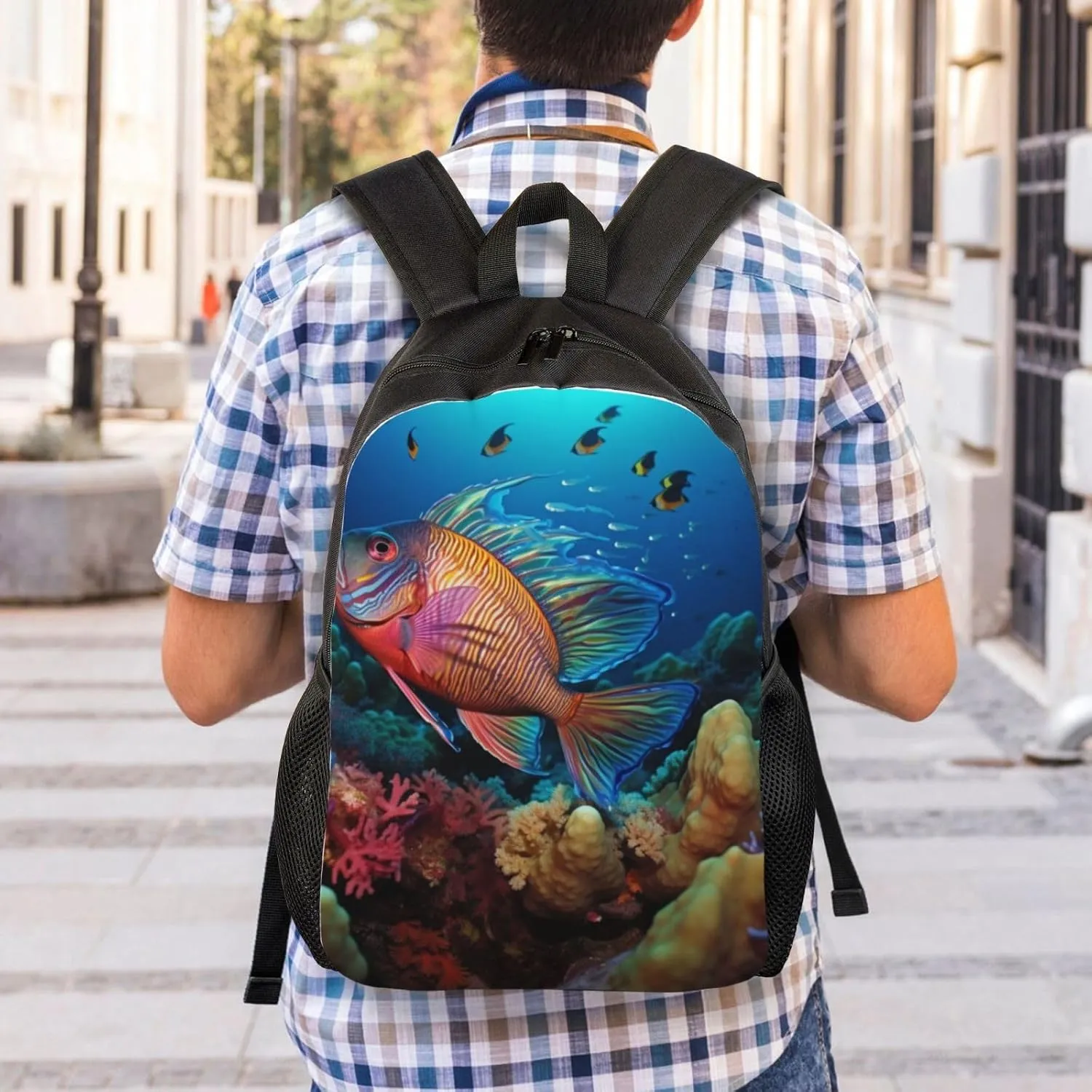 Laptop Backpack for Women Men Carry-on Backpack Colorful Fish Daypack Lightweight Travel Shoulder Bags
