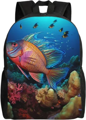 Laptop Backpack for Women Men Carry-on Backpack Colorful Fish Daypack Lightweight Travel Shoulder Bags