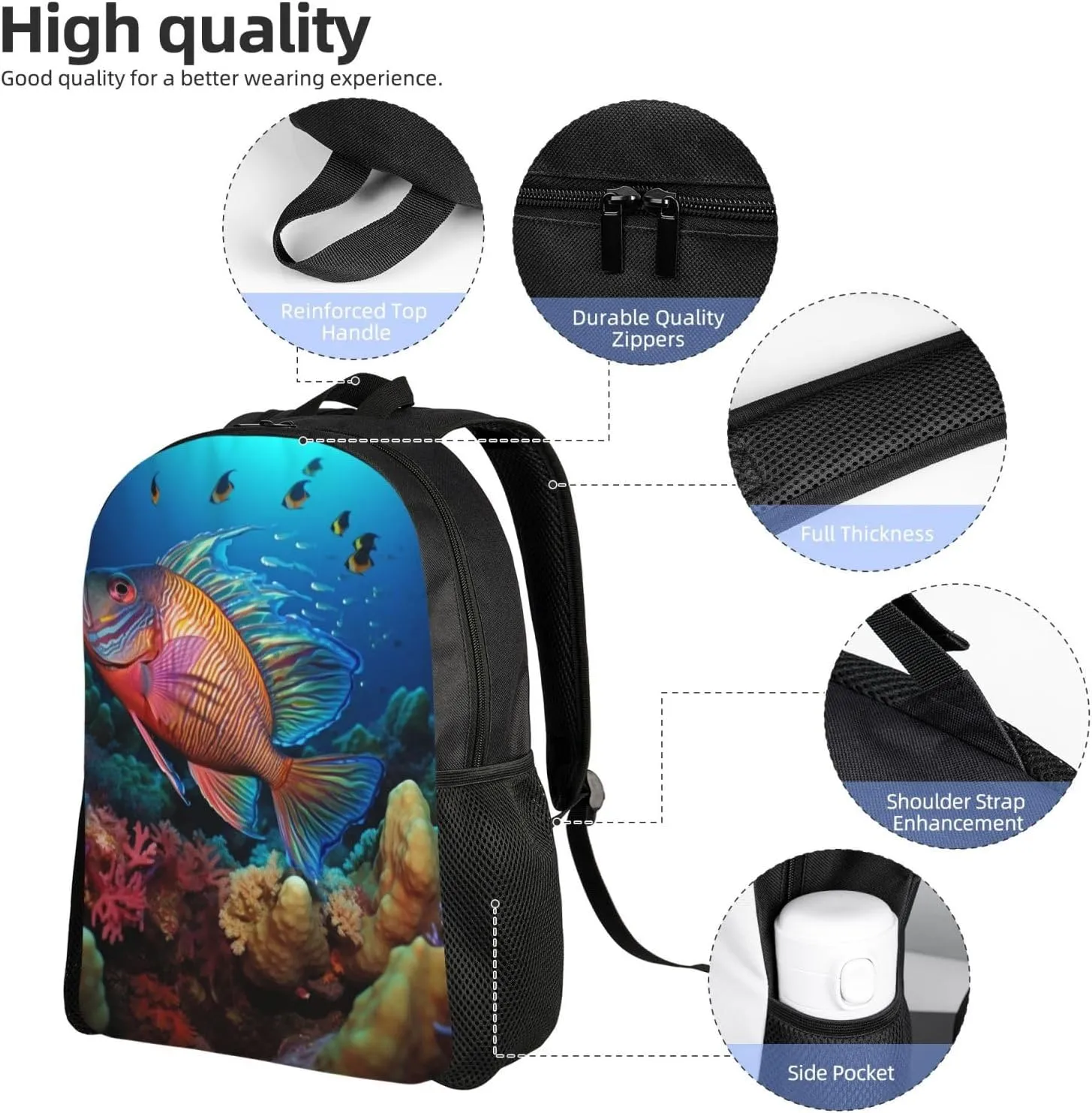 Laptop Backpack for Women Men Carry-on Backpack Colorful Fish Daypack Lightweight Travel Shoulder Bags