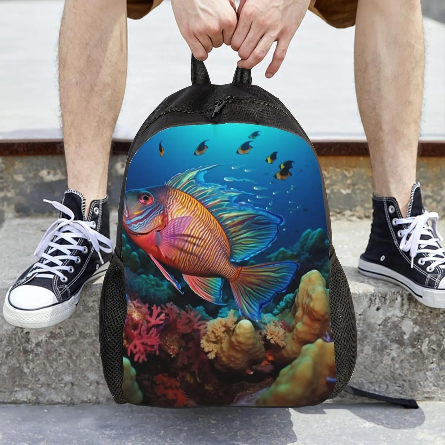 Laptop Backpack for Women Men Carry-on Backpack Colorful Fish Daypack Lightweight Travel Shoulder Bags