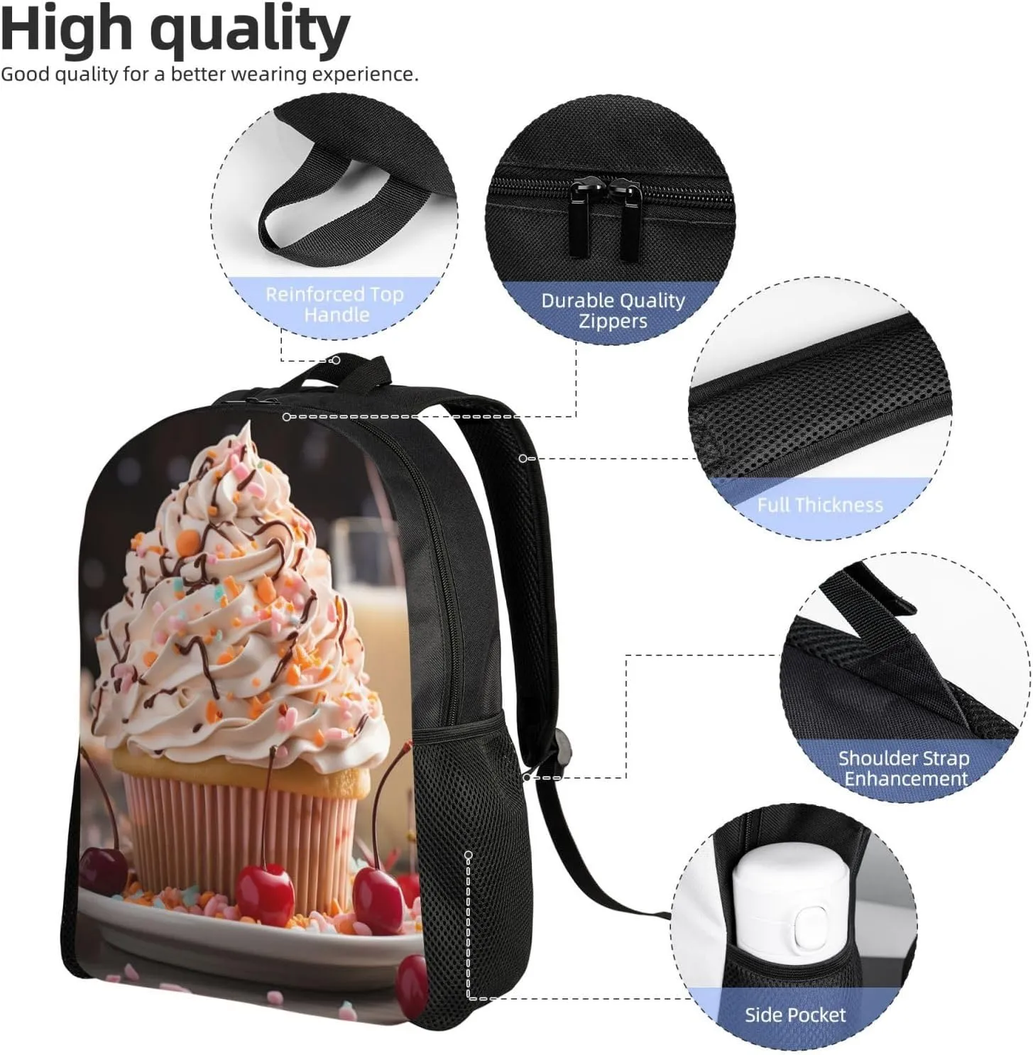Laptop Backpack for Women Men Carry-on Backpack Cup Cake Daypack Lightweight Travel Shoulder Bags