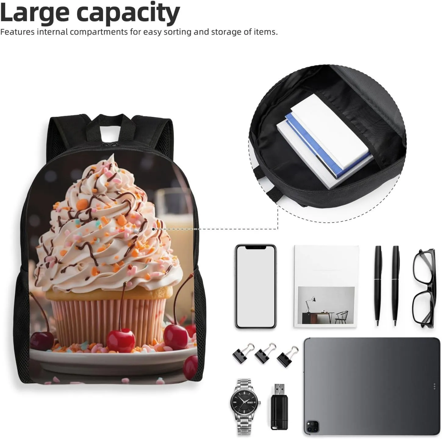 Laptop Backpack for Women Men Carry-on Backpack Cup Cake Daypack Lightweight Travel Shoulder Bags