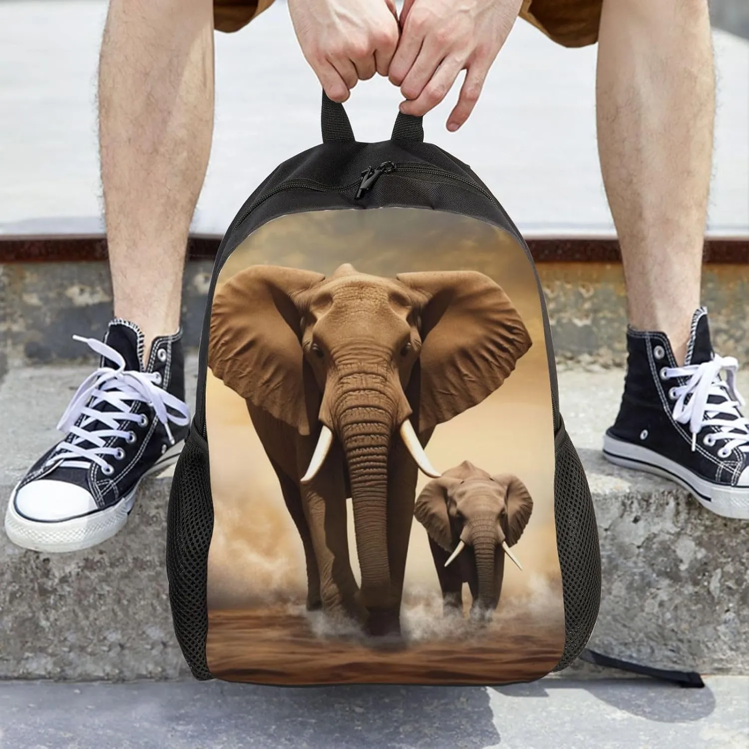 Laptop Backpack for Women Men Carry-on Backpack Elephant and baby elephant Daypack Lightweight Travel Shoulder Bags