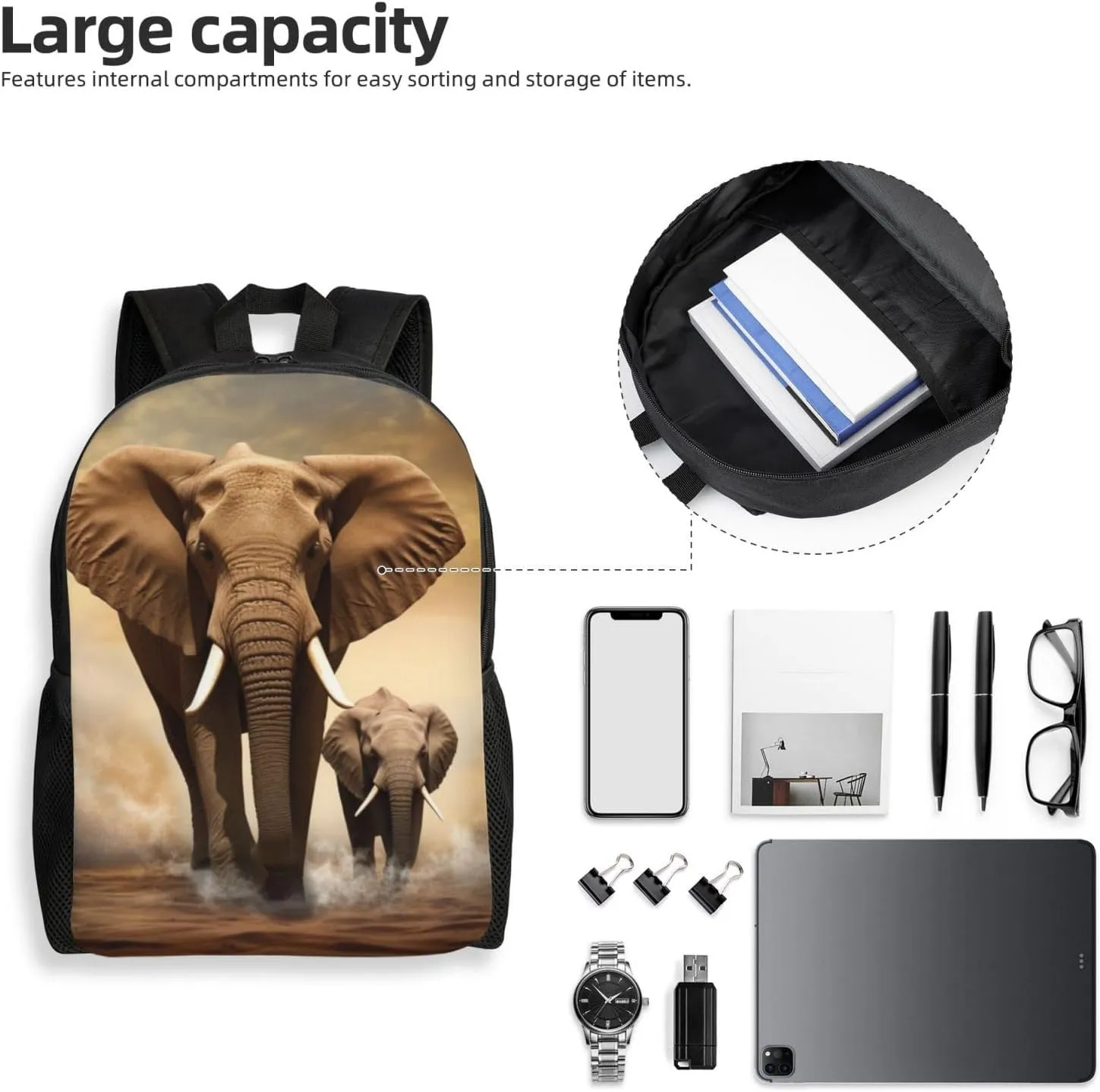 Laptop Backpack for Women Men Carry-on Backpack Elephant and baby elephant Daypack Lightweight Travel Shoulder Bags