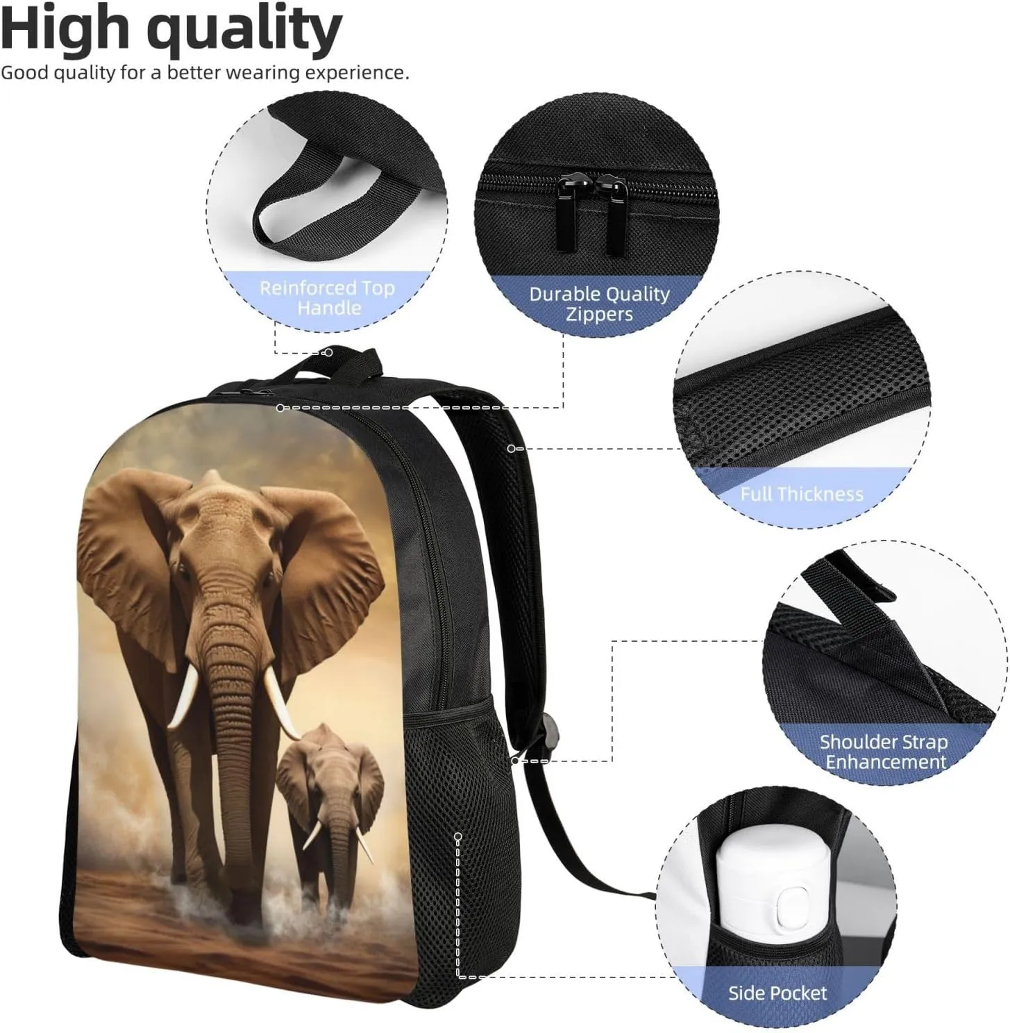 Laptop Backpack for Women Men Carry-on Backpack Elephant and baby elephant Daypack Lightweight Travel Shoulder Bags