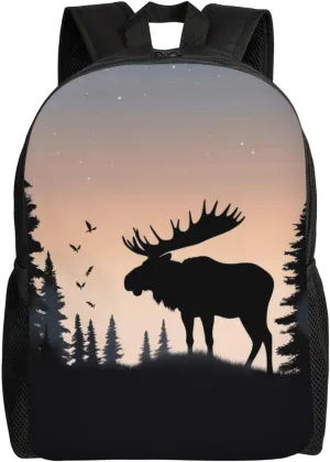 Laptop Backpack for Women Men Carry-on Backpack Moose Mountain Pine Tree Wilderness Daypack Lightweight Travel Shoulder Bags