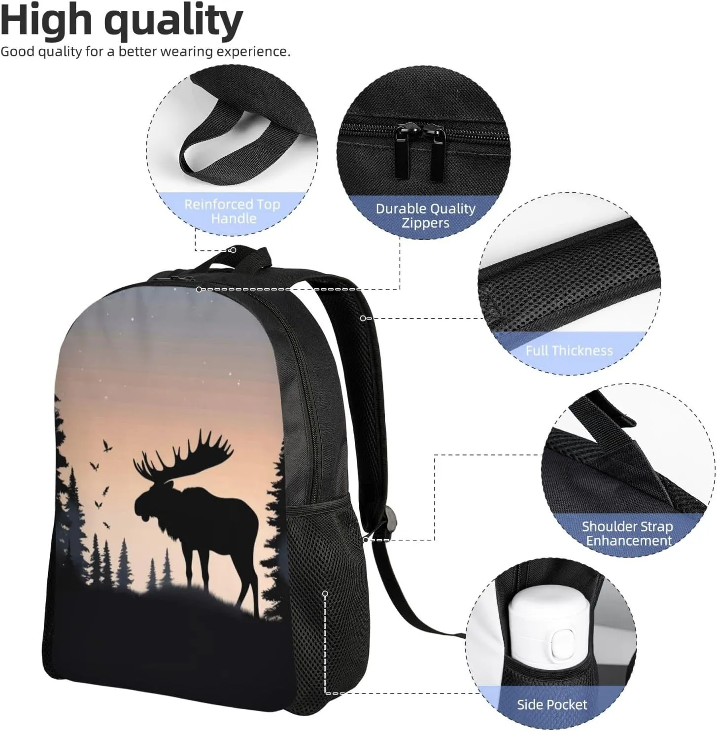 Laptop Backpack for Women Men Carry-on Backpack Moose Mountain Pine Tree Wilderness Daypack Lightweight Travel Shoulder Bags