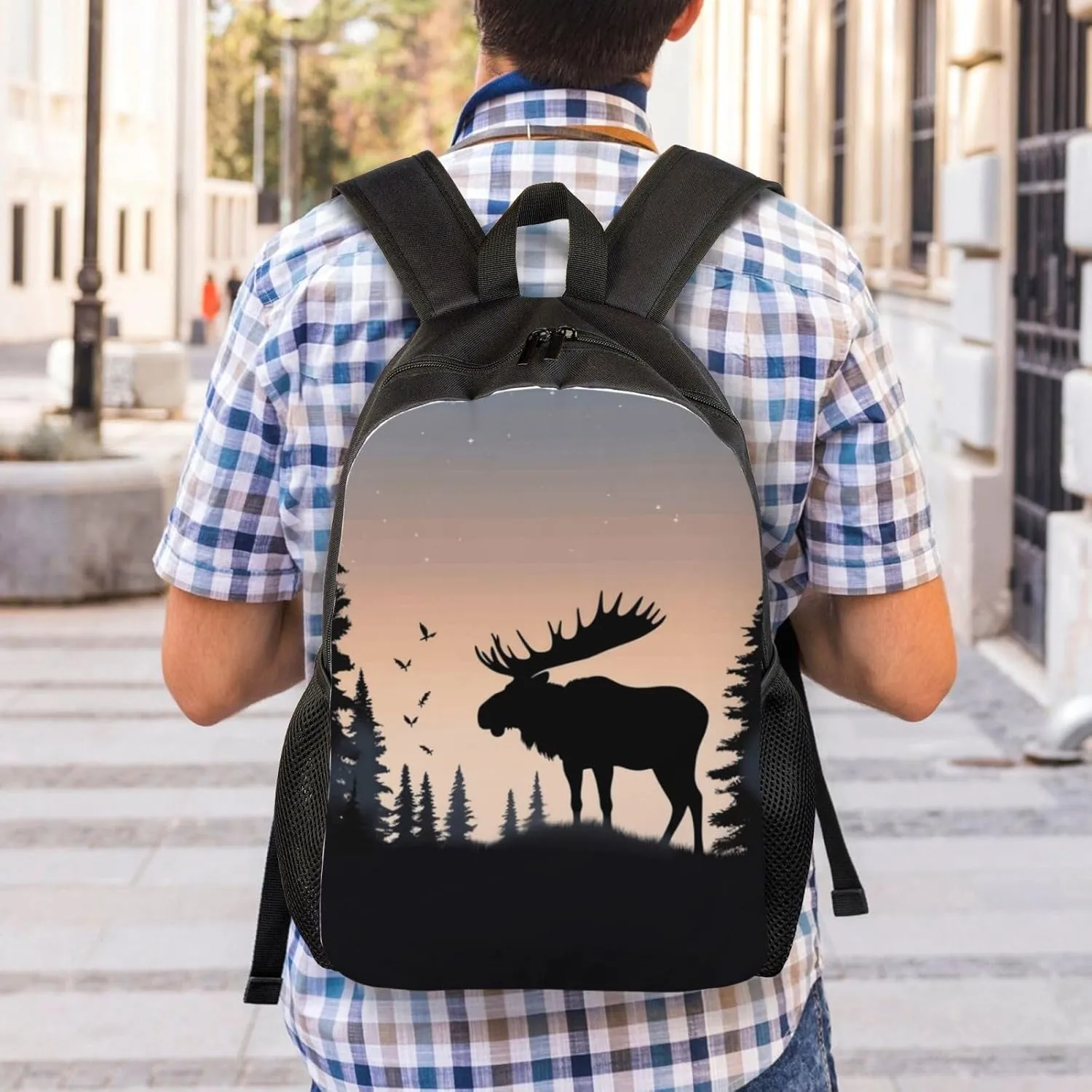 Laptop Backpack for Women Men Carry-on Backpack Moose Mountain Pine Tree Wilderness Daypack Lightweight Travel Shoulder Bags