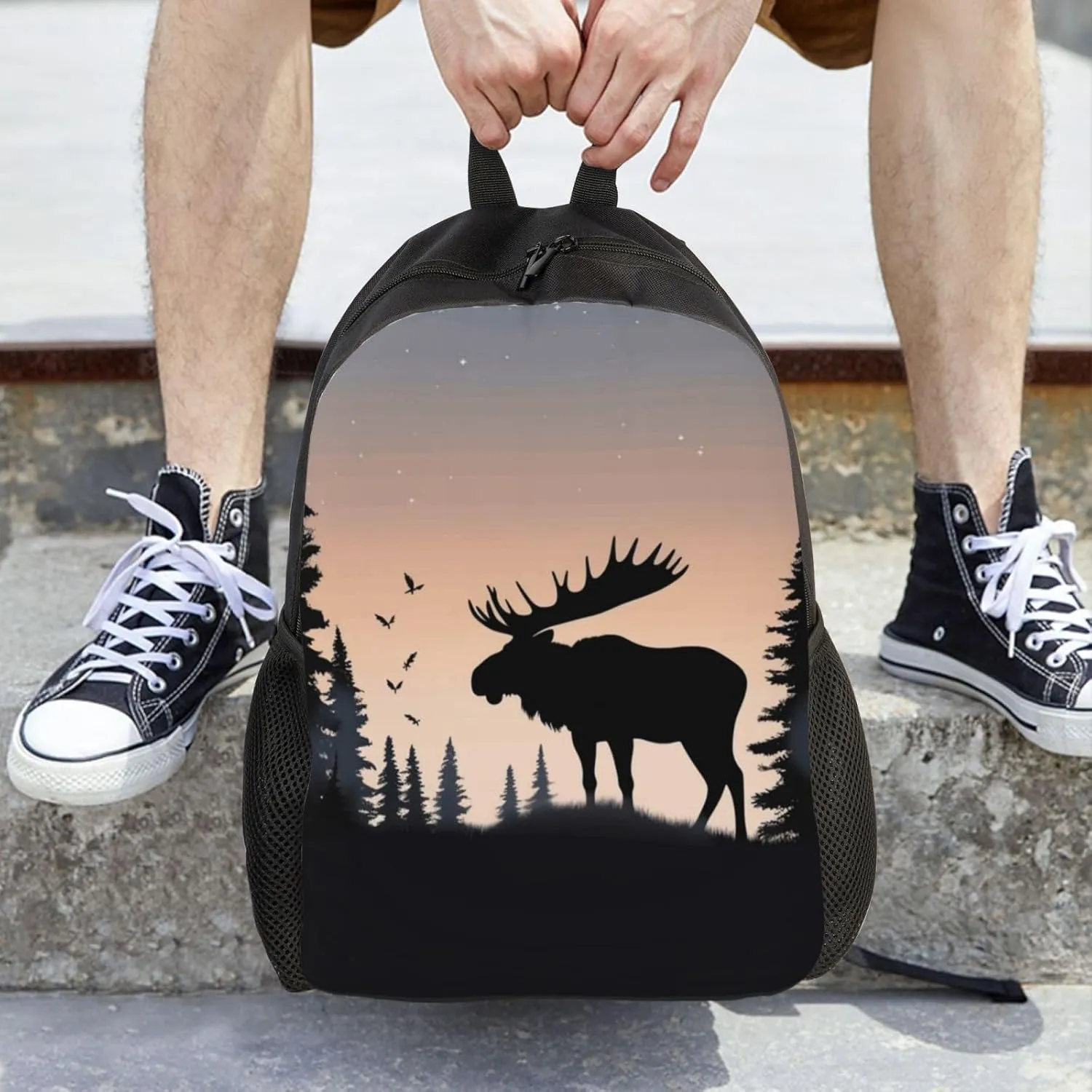 Laptop Backpack for Women Men Carry-on Backpack Moose Mountain Pine Tree Wilderness Daypack Lightweight Travel Shoulder Bags