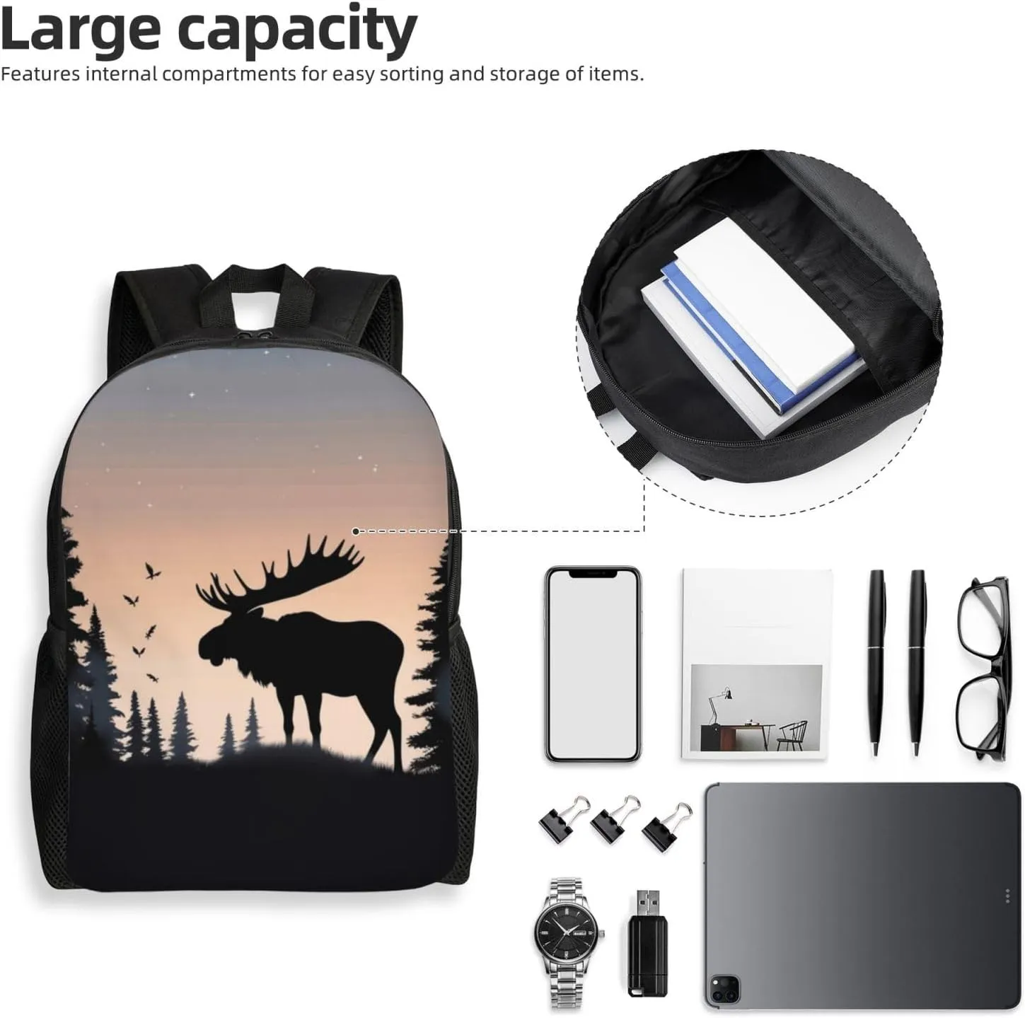 Laptop Backpack for Women Men Carry-on Backpack Moose Mountain Pine Tree Wilderness Daypack Lightweight Travel Shoulder Bags