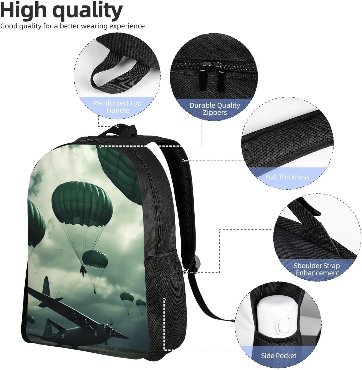 Laptop Backpack for Women Men Carry-on Backpack Parachute Above Airplane Daypack Lightweight Travel Shoulder Bags