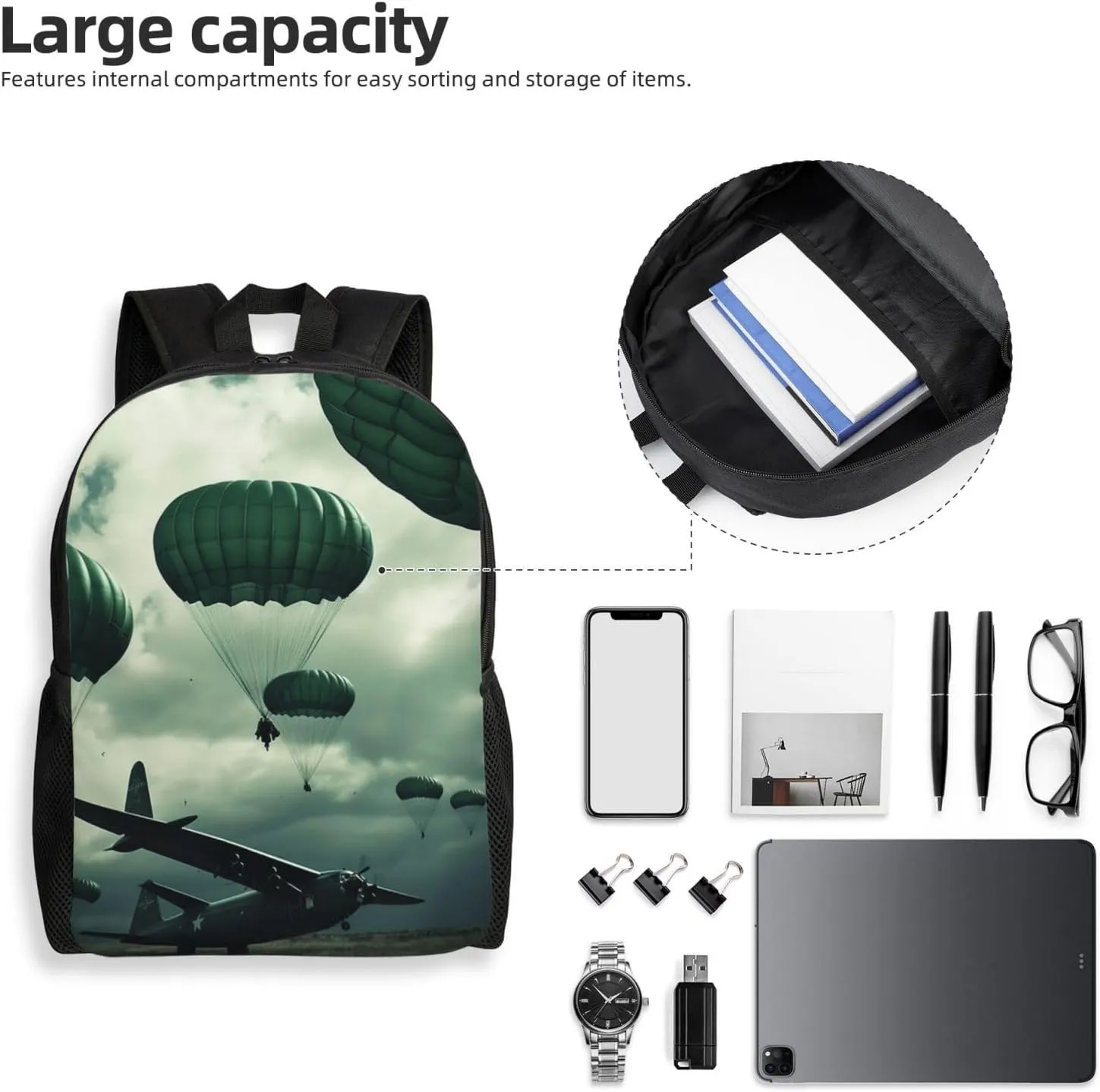 Laptop Backpack for Women Men Carry-on Backpack Parachute Above Airplane Daypack Lightweight Travel Shoulder Bags