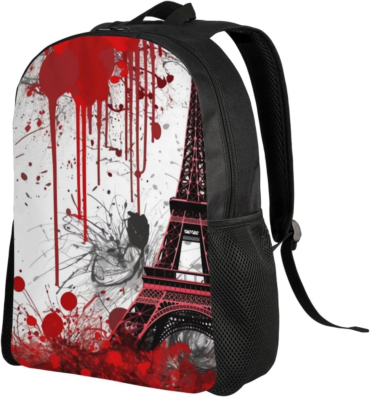 Laptop Backpack for Women Men Carry-on Backpack Red Eiffel Tower Splash Pattern Daypack Lightweight Travel Shoulder Bags