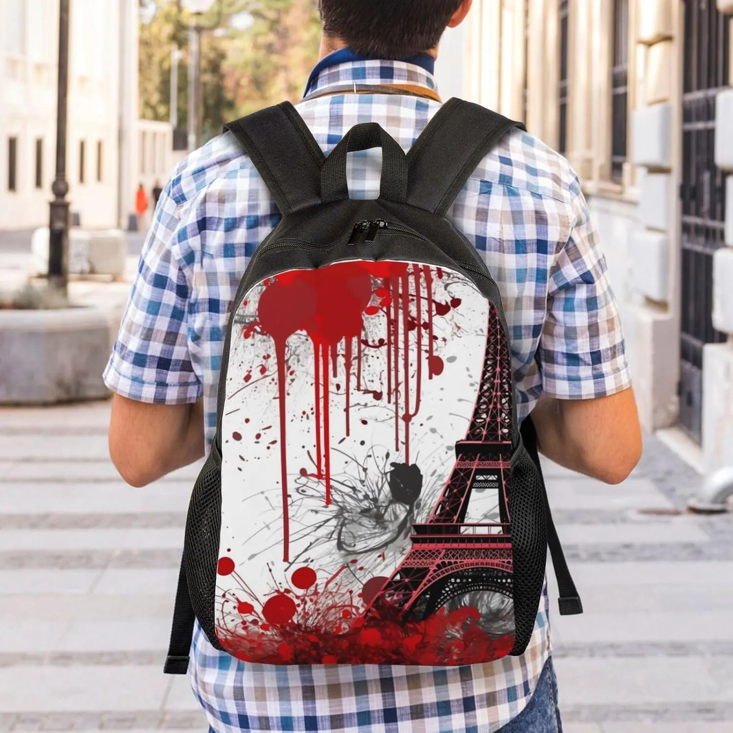 Laptop Backpack for Women Men Carry-on Backpack Red Eiffel Tower Splash Pattern Daypack Lightweight Travel Shoulder Bags