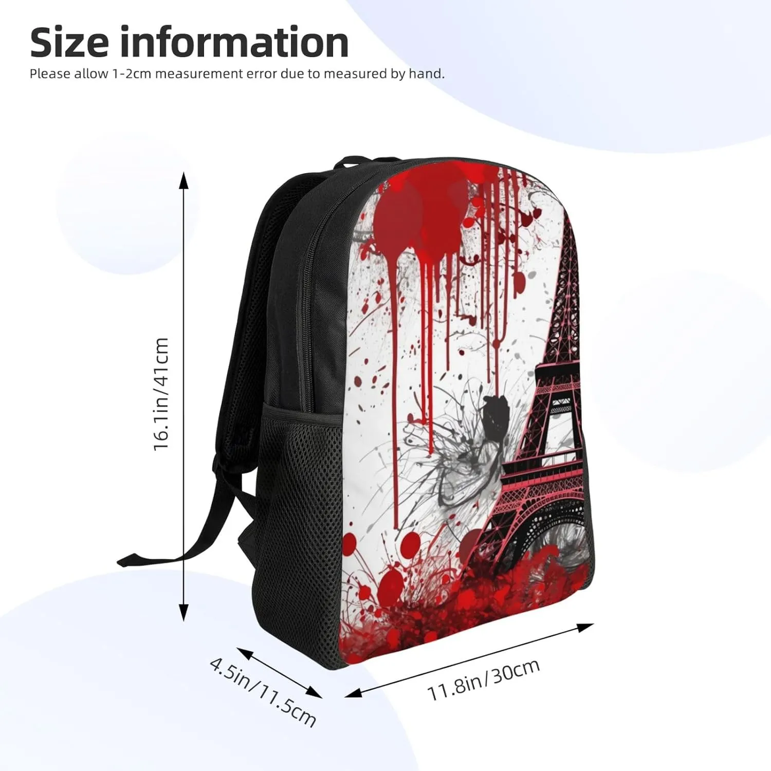 Laptop Backpack for Women Men Carry-on Backpack Red Eiffel Tower Splash Pattern Daypack Lightweight Travel Shoulder Bags