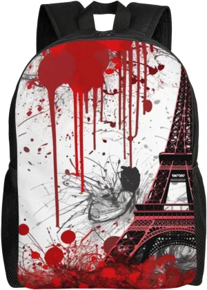 Laptop Backpack for Women Men Carry-on Backpack Red Eiffel Tower Splash Pattern Daypack Lightweight Travel Shoulder Bags