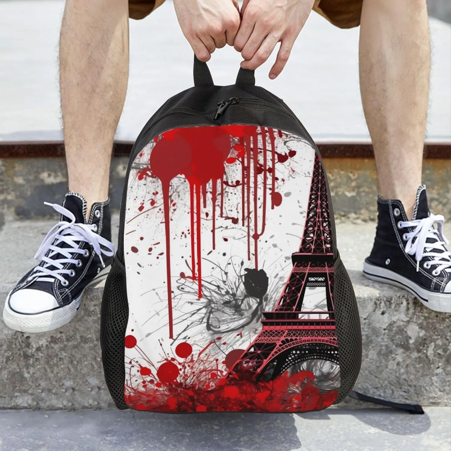 Laptop Backpack for Women Men Carry-on Backpack Red Eiffel Tower Splash Pattern Daypack Lightweight Travel Shoulder Bags
