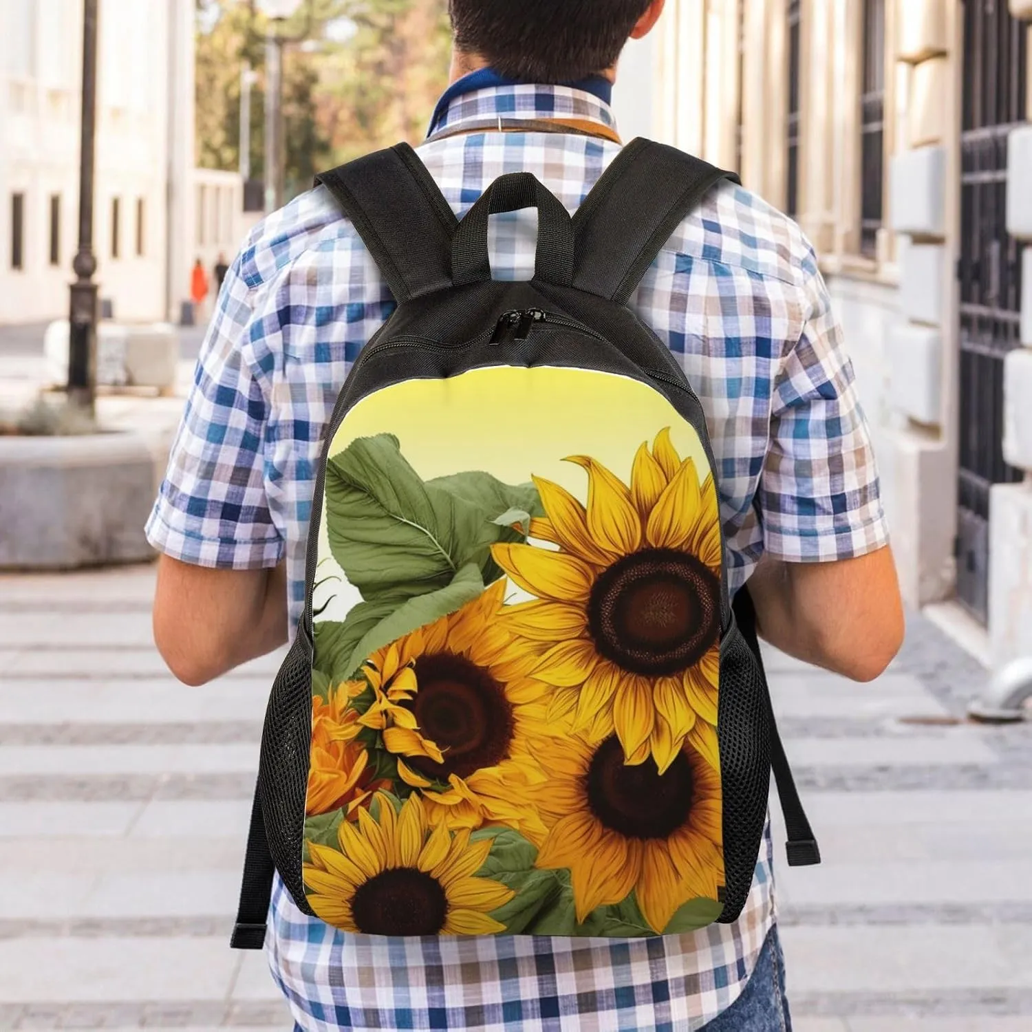 Laptop Backpack for Women Men Carry-on Backpack Sunflowers Floral Daypack Lightweight Travel Shoulder Bags