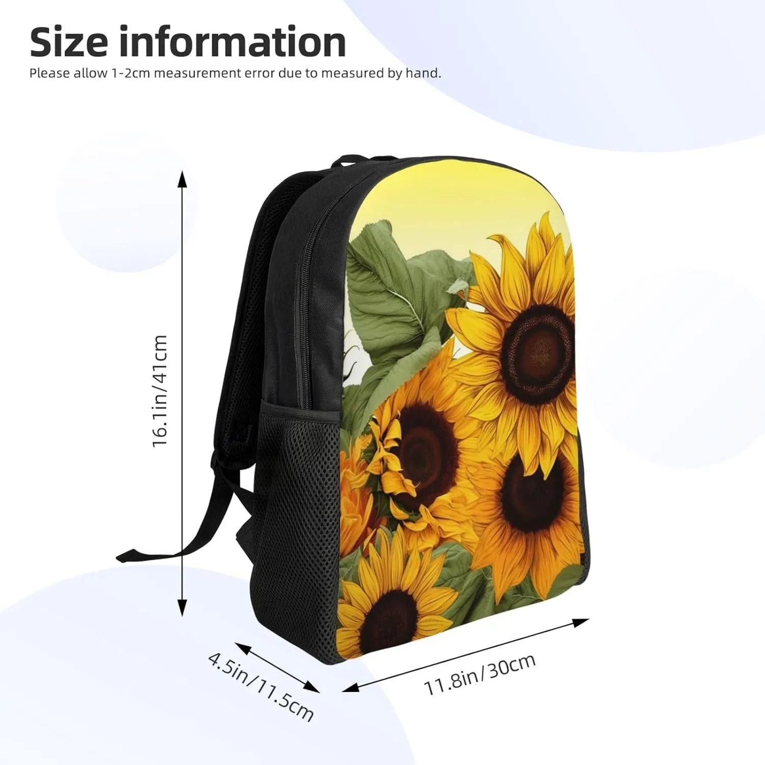 Laptop Backpack for Women Men Carry-on Backpack Sunflowers Floral Daypack Lightweight Travel Shoulder Bags