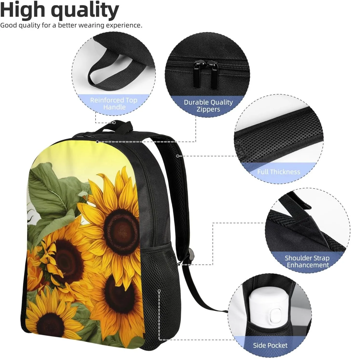 Laptop Backpack for Women Men Carry-on Backpack Sunflowers Floral Daypack Lightweight Travel Shoulder Bags
