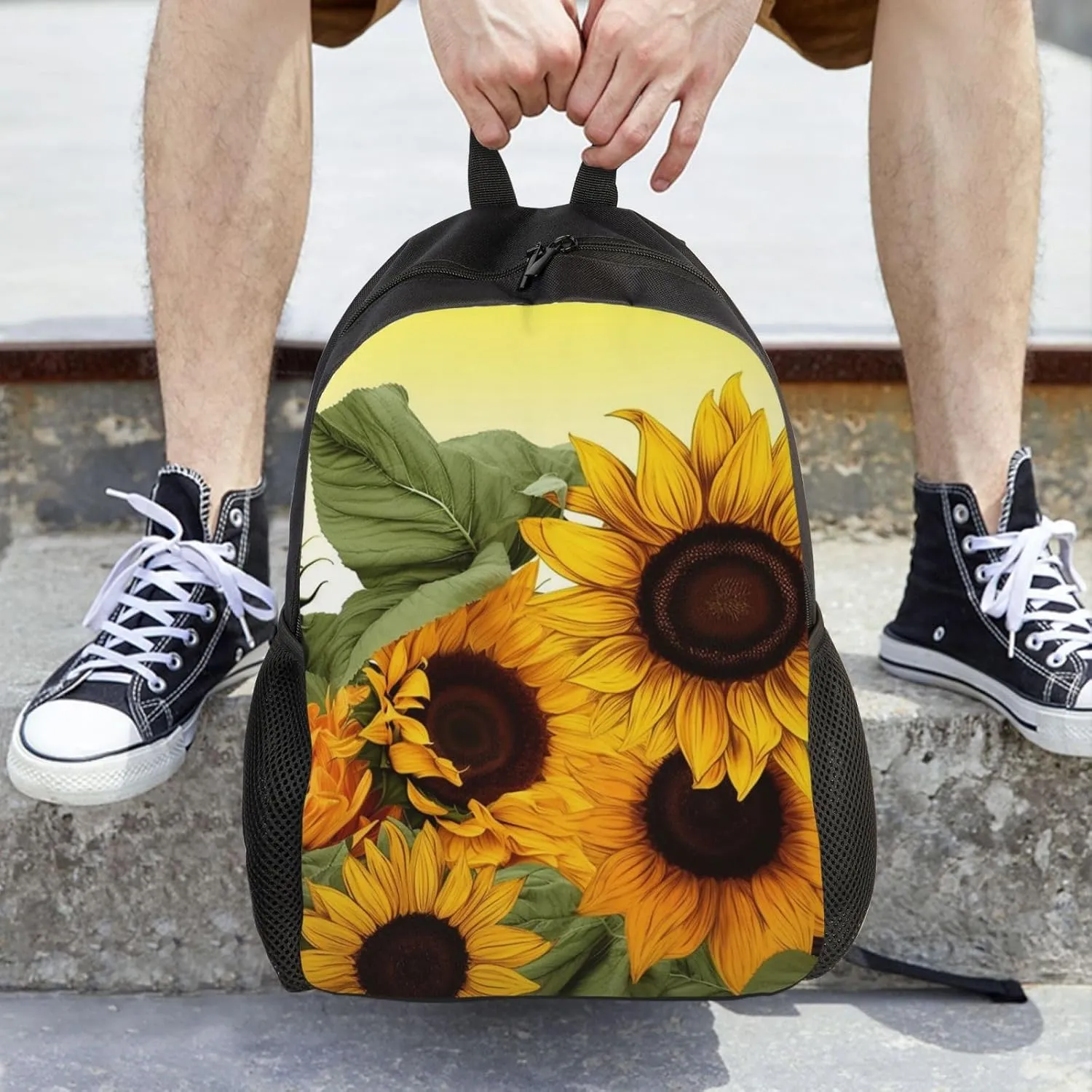 Laptop Backpack for Women Men Carry-on Backpack Sunflowers Floral Daypack Lightweight Travel Shoulder Bags