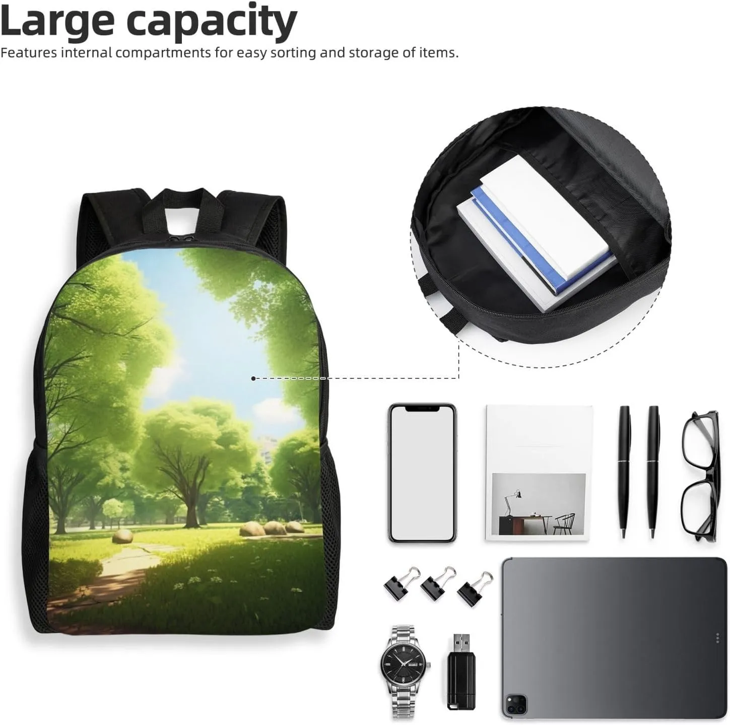 Laptop Backpack for Women Men Carry-on Backpack Sunny Day in Summer Park Daypack Lightweight Travel Shoulder Bags
