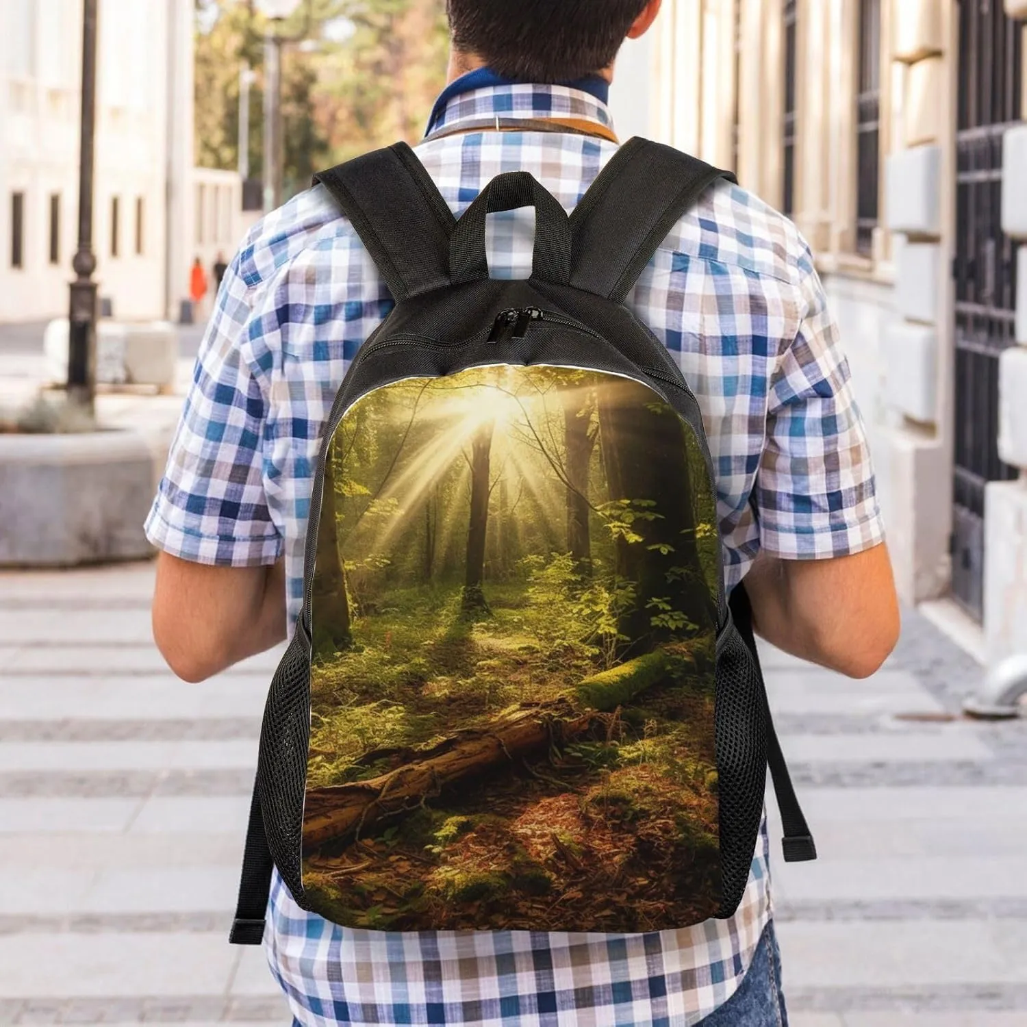 Laptop Backpack for Women Men Carry-on Backpack Sunshine in the Forest Daypack Lightweight Travel Shoulder Bags