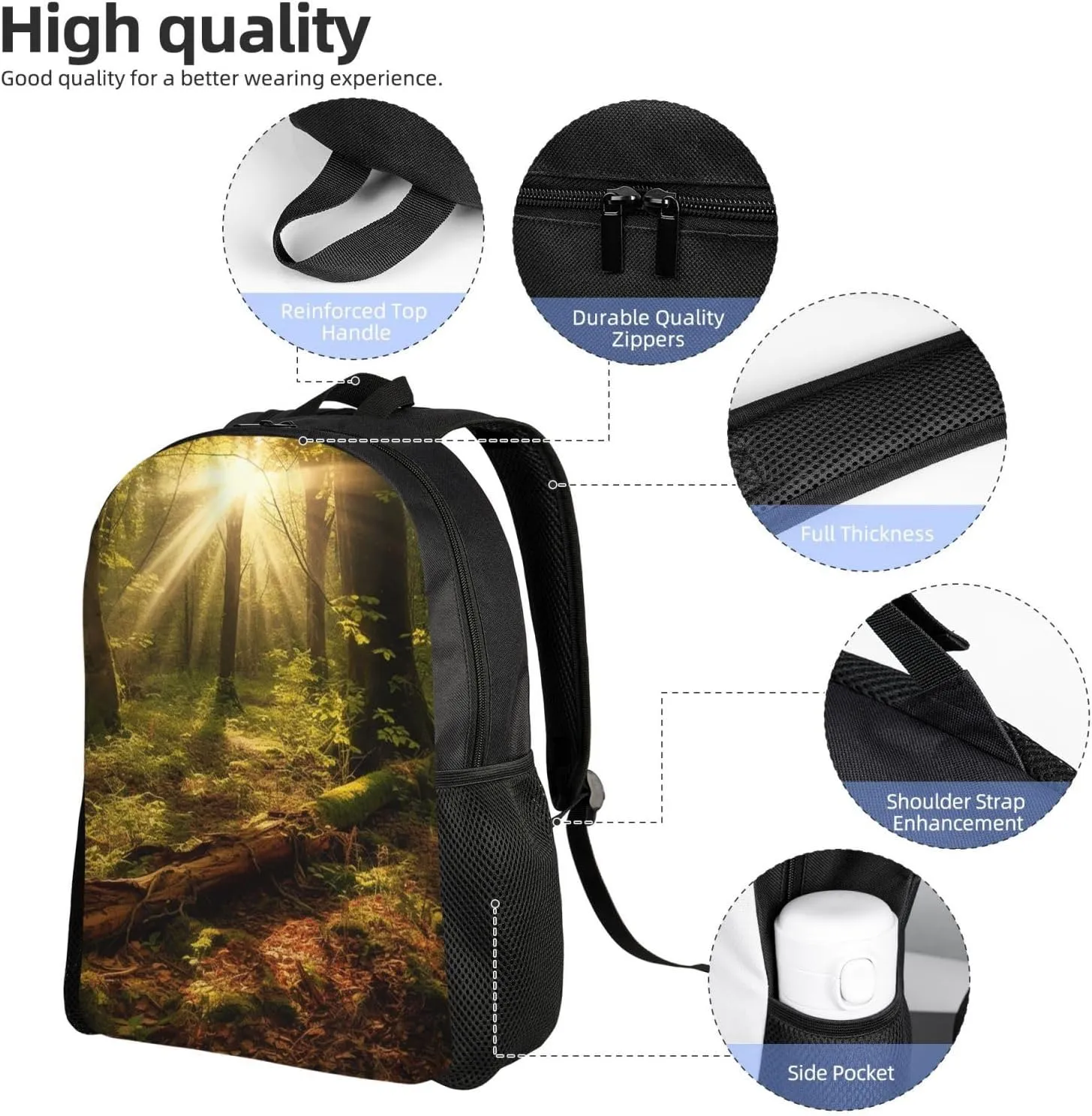 Laptop Backpack for Women Men Carry-on Backpack Sunshine in the Forest Daypack Lightweight Travel Shoulder Bags