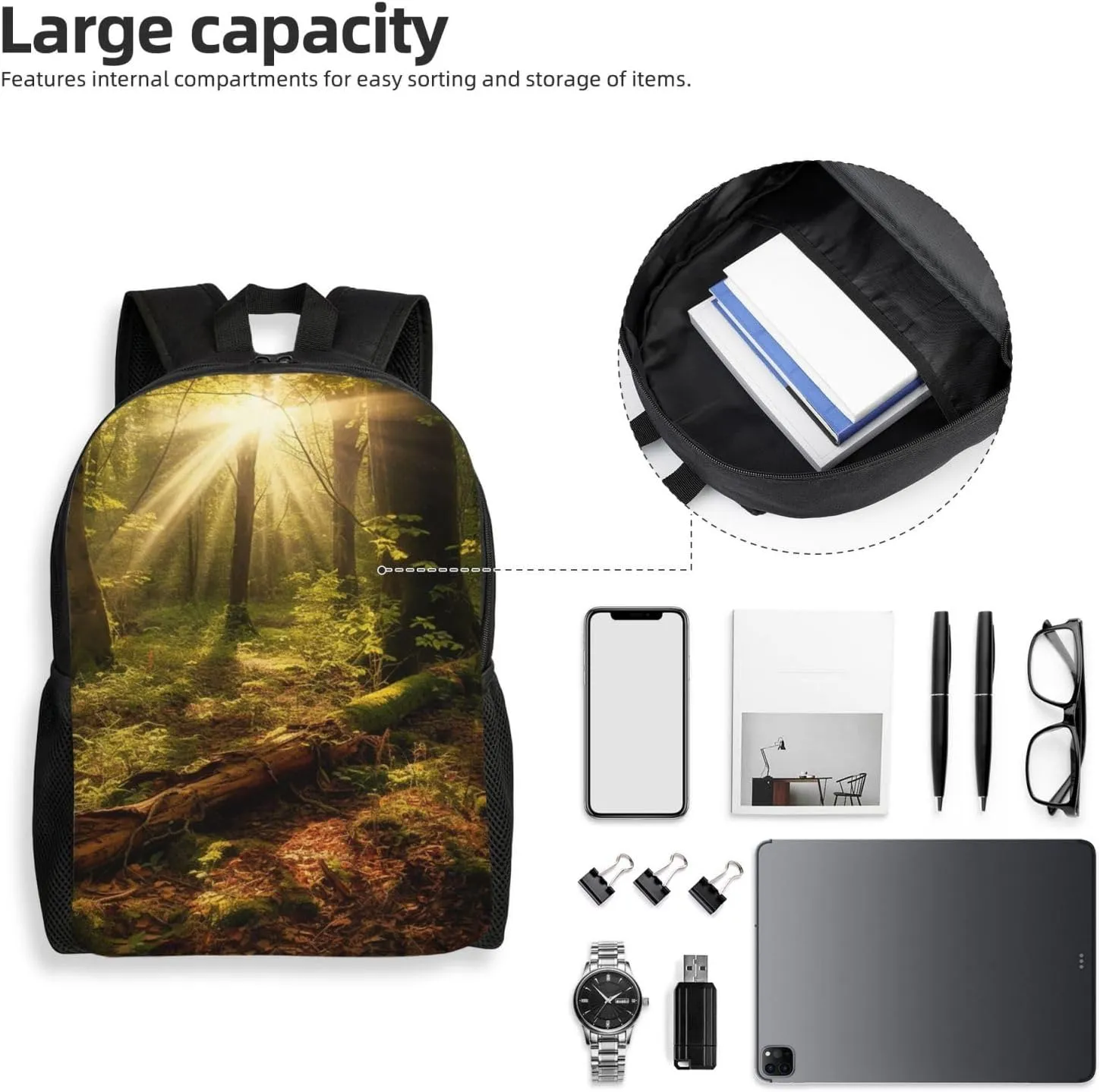 Laptop Backpack for Women Men Carry-on Backpack Sunshine in the Forest Daypack Lightweight Travel Shoulder Bags