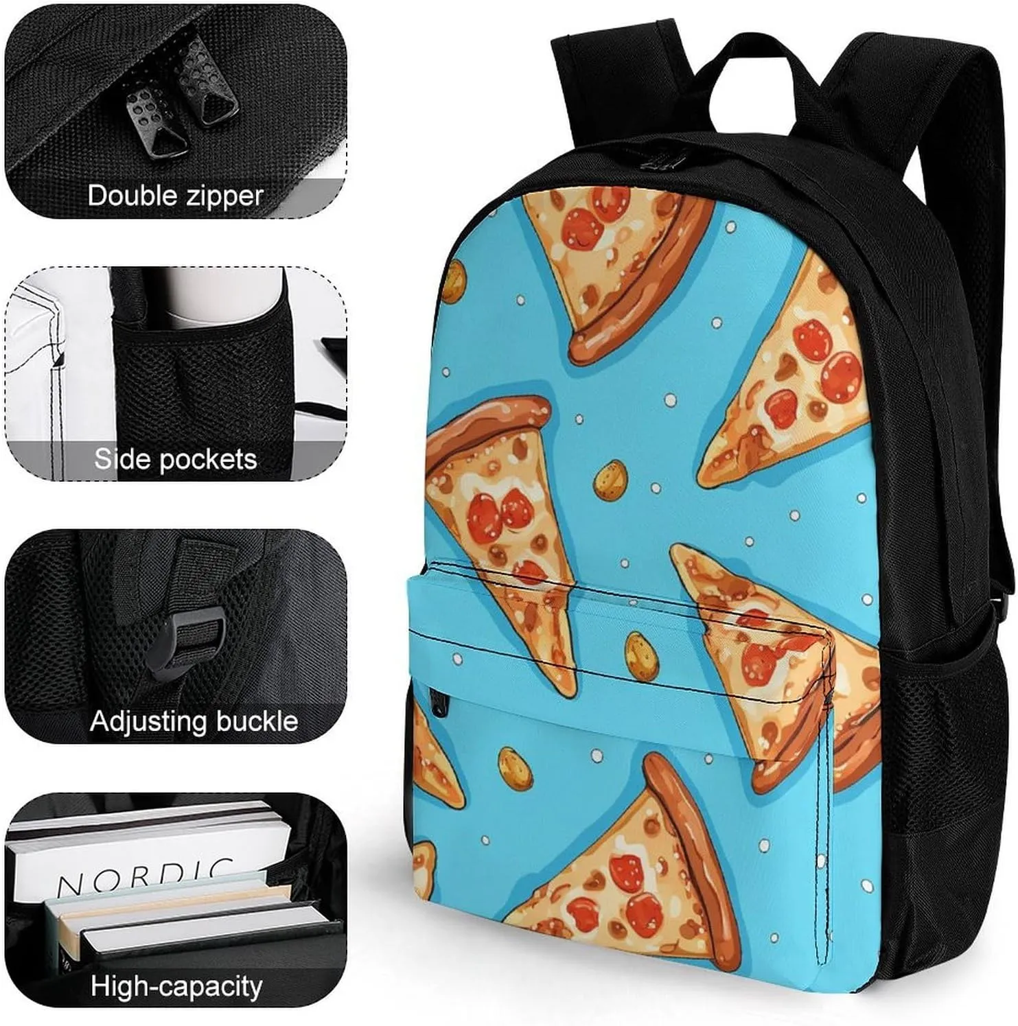 Laptop Backpack for Women Men Daypack Light Blue Pizza Slice Backpacks Computer Bag Travel Laptop Bag Casual Work Bag