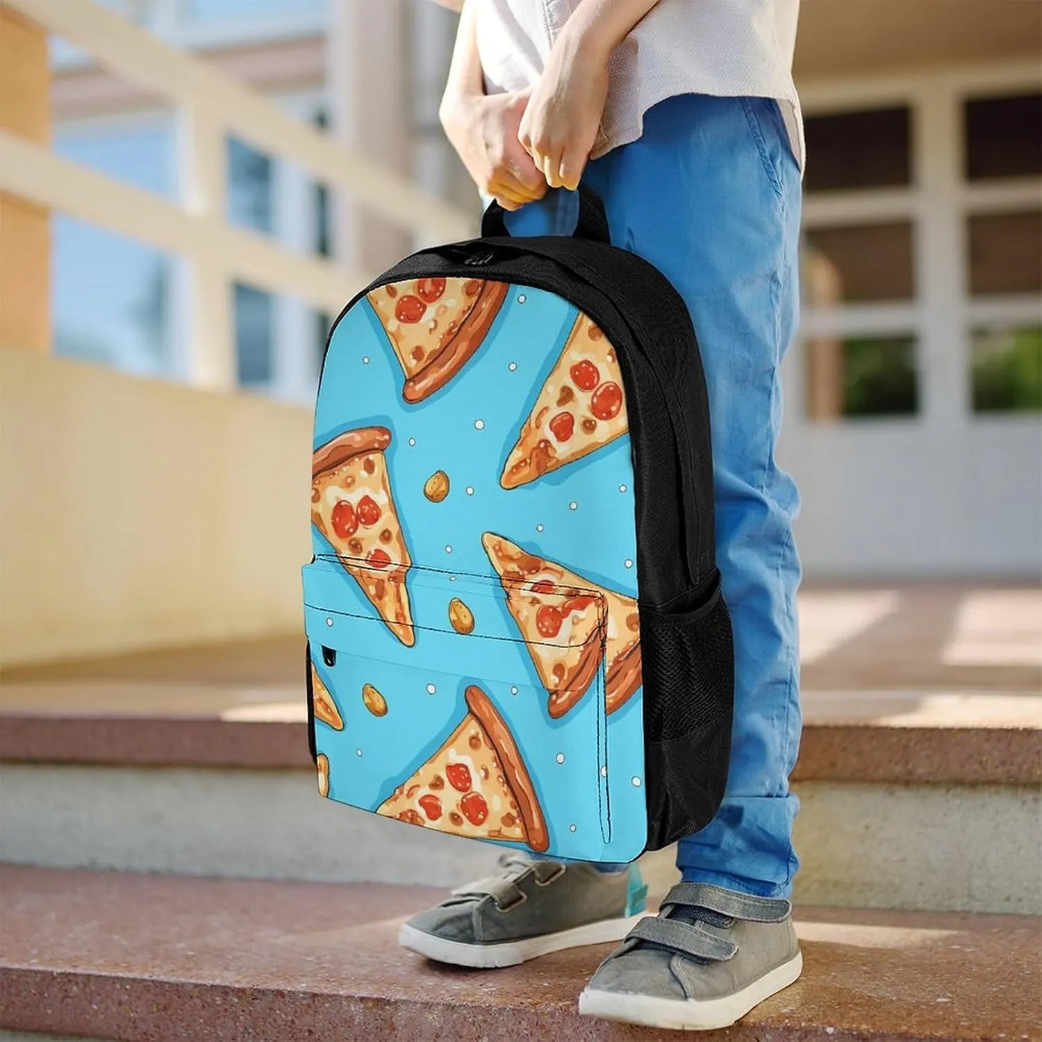 Laptop Backpack for Women Men Daypack Light Blue Pizza Slice Backpacks Computer Bag Travel Laptop Bag Casual Work Bag