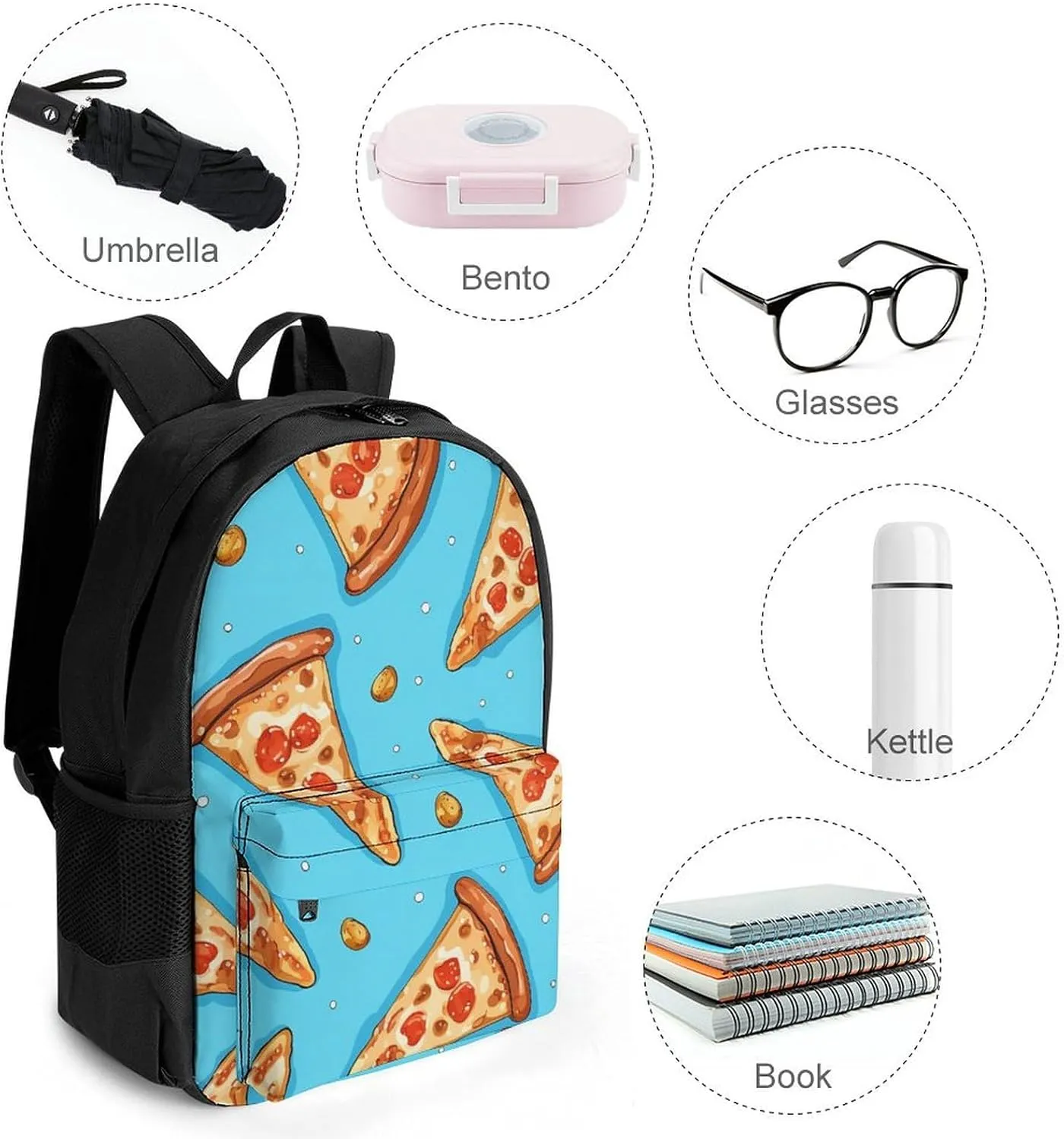 Laptop Backpack for Women Men Daypack Light Blue Pizza Slice Backpacks Computer Bag Travel Laptop Bag Casual Work Bag