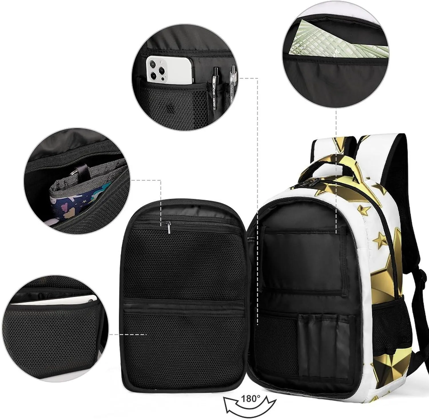 Laptop Backpack for Women Men Daypack Waterproof Gold Star Computer Bag Business Work Bag for Travel