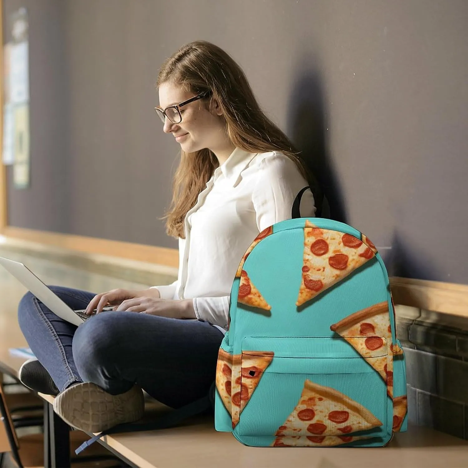 Laptop Backpack for Women Men Daypack Waterproof Green Pizza Slices Computer Bag Business Work Bag for Travel
