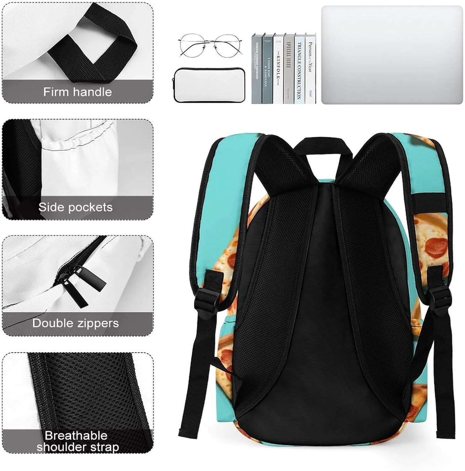 Laptop Backpack for Women Men Daypack Waterproof Green Pizza Slices Computer Bag Business Work Bag for Travel